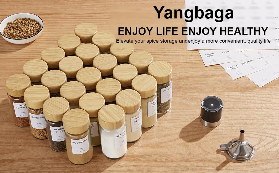 Yangbaga 24-Piece Glass Spice Jars with Bamboo Lids and Shaker Lids
