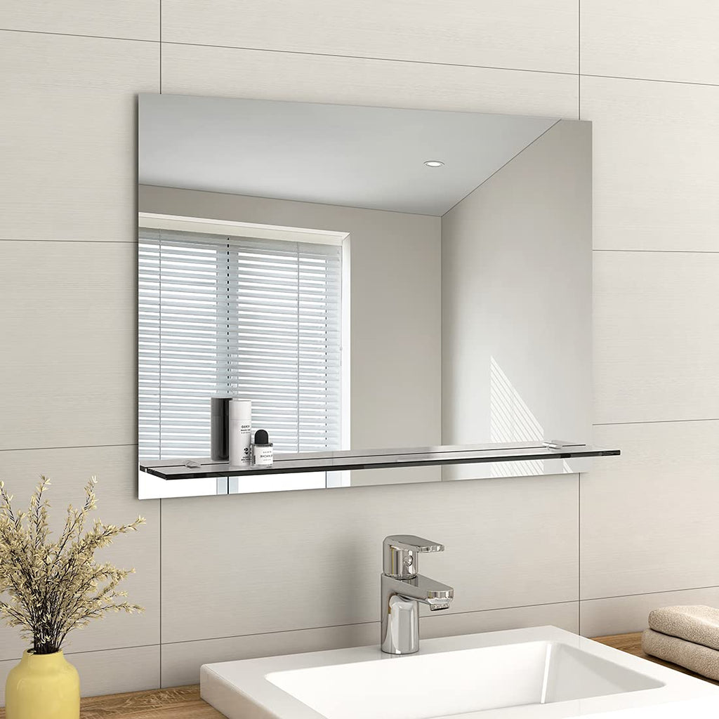 EMKE Frameless Bathroom Mirror with Shelf | 80x60cm Wall Vanity Mirror