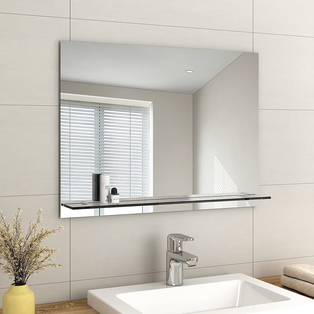EMKE Frameless Bathroom Mirror with Shelf | 80x60cm Wall Vanity Mirror