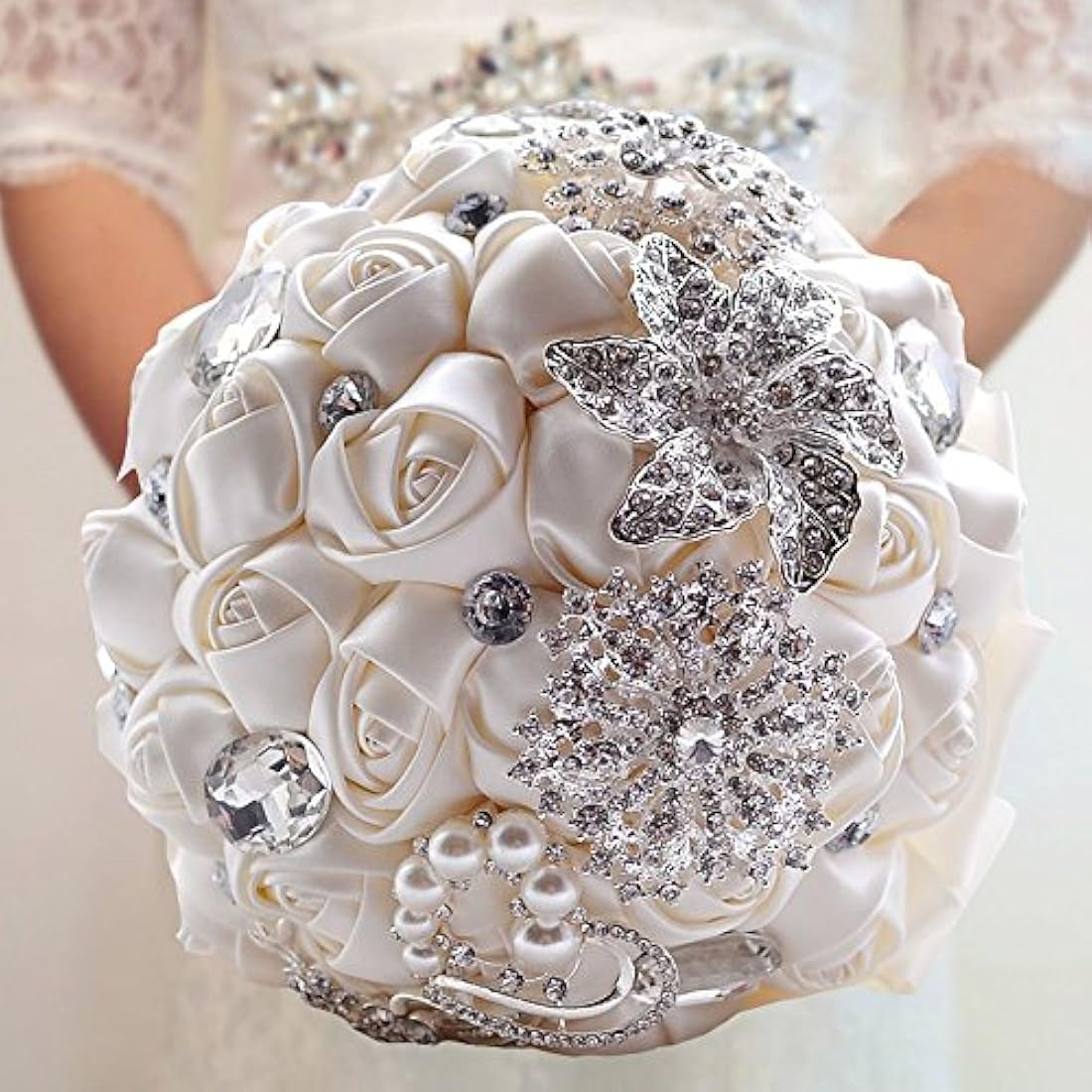 Jolof Store Satin Rose Bridal Bouquet – Diamond & Pearl Wedding Flowers