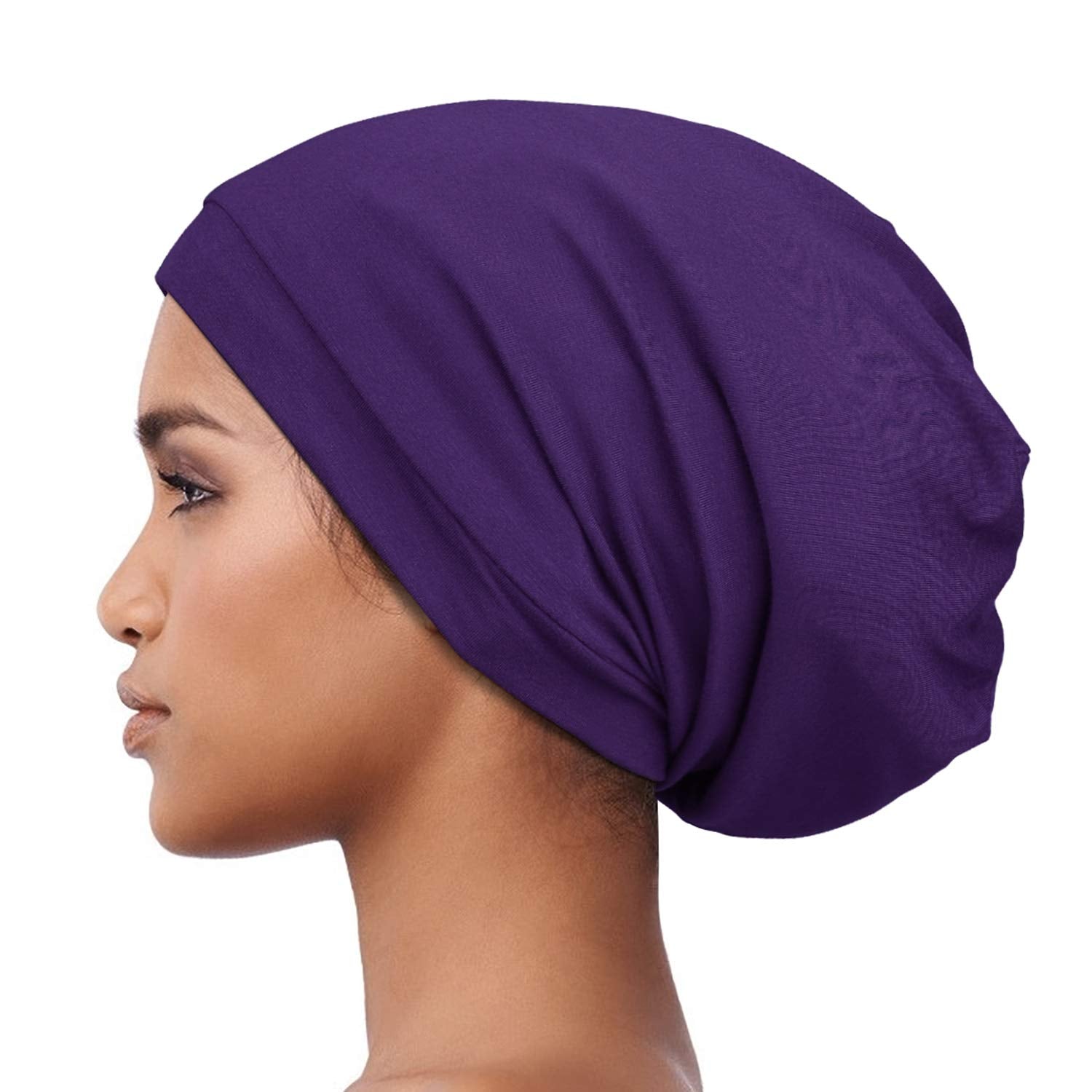 Alnorm Satin Lined Slouchy Beanie – Oversized Stretchy Sleep Cap Purple
