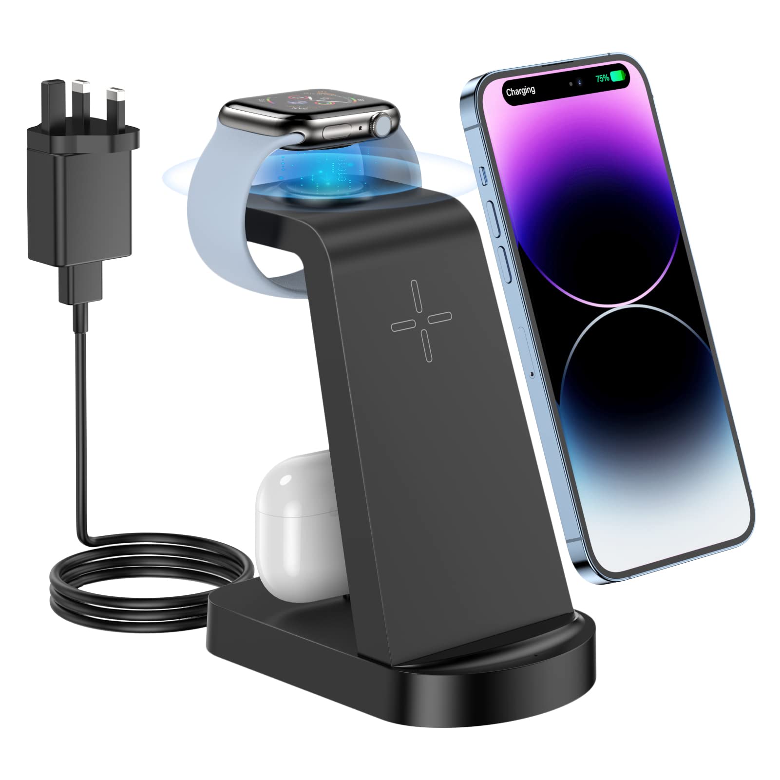 CKCN 3-in-1 Fast Wireless Charging Station for iPhone & Apple Watch