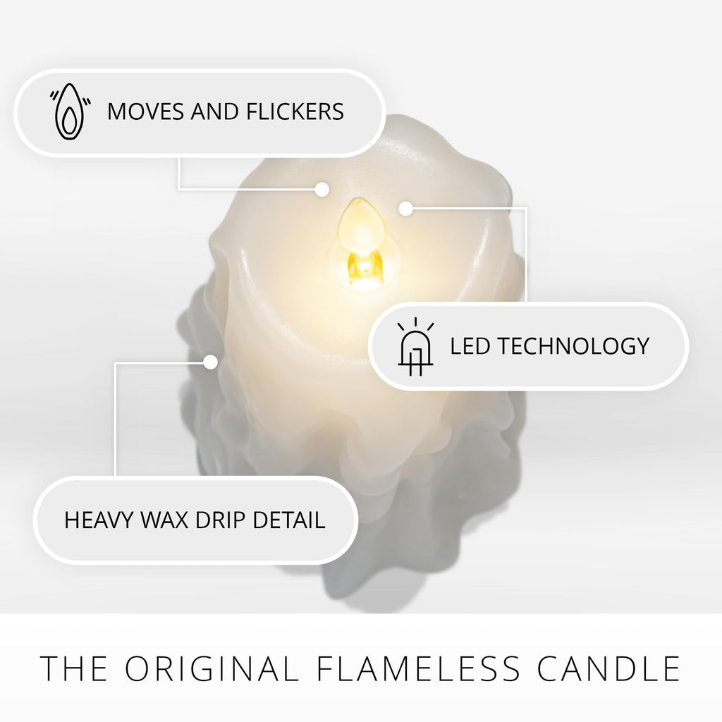 Luminara Flameless LED Pillar Candle – White Wax Drip with Timer, 6.5"