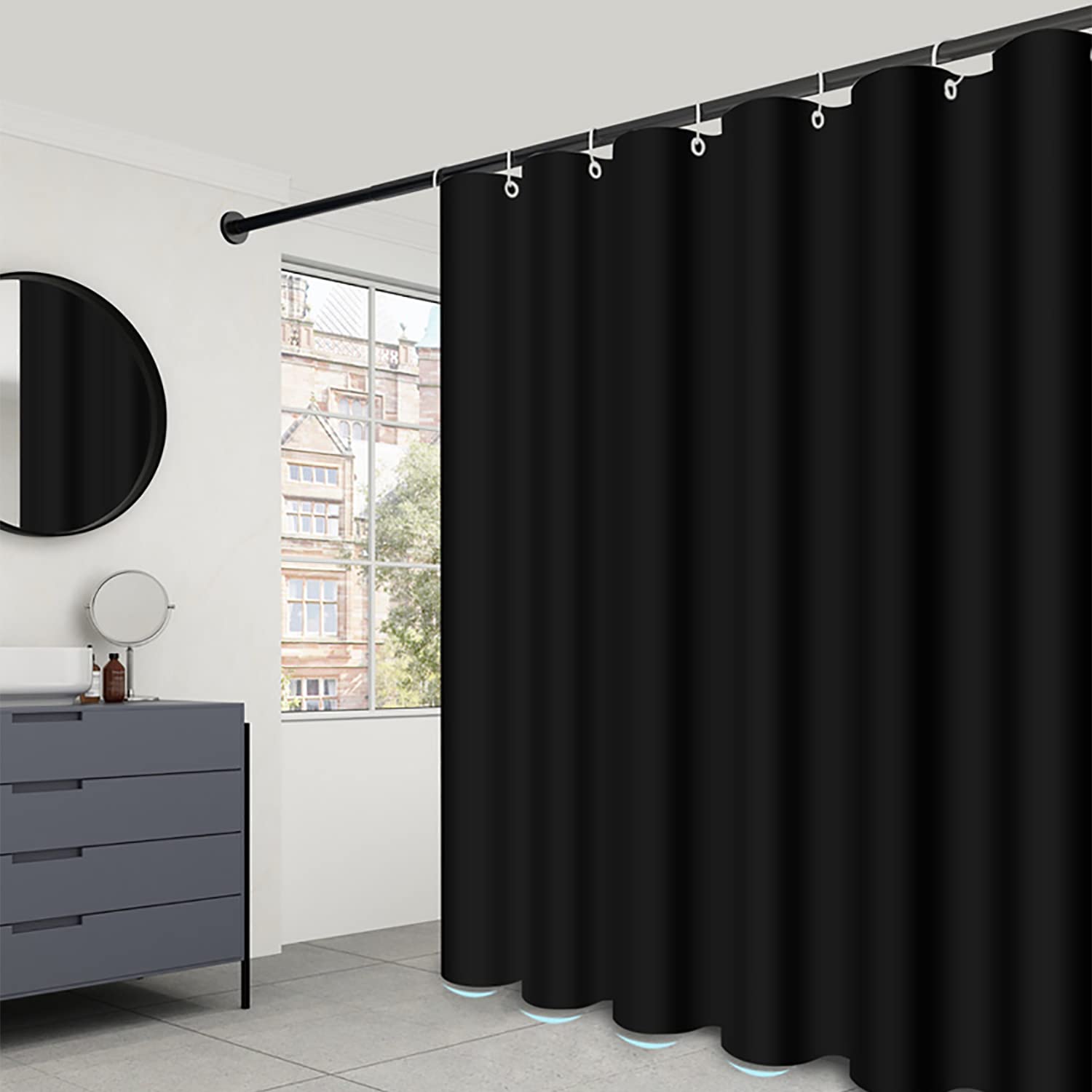 Jolof Store Fabric Shower Curtain Liner | Waterproof Black 72x72