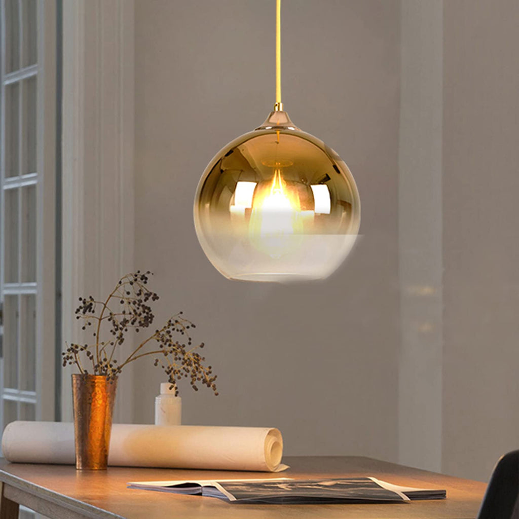 Modern Glass Globe Pendant Light – Gold 20cm Chandelier