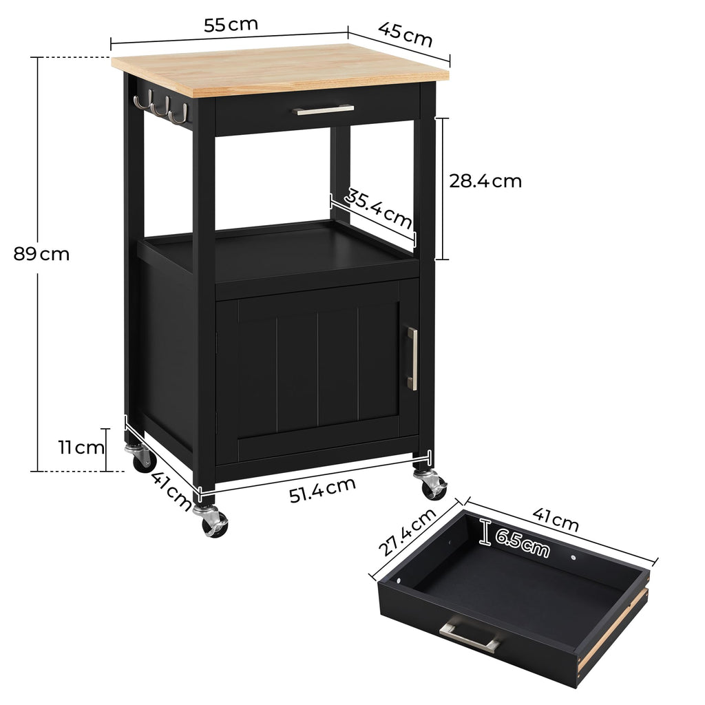 Yaheetech Rolling Kitchen Storage Trolley Cart with Cabinet, Drawer Black - image 3
