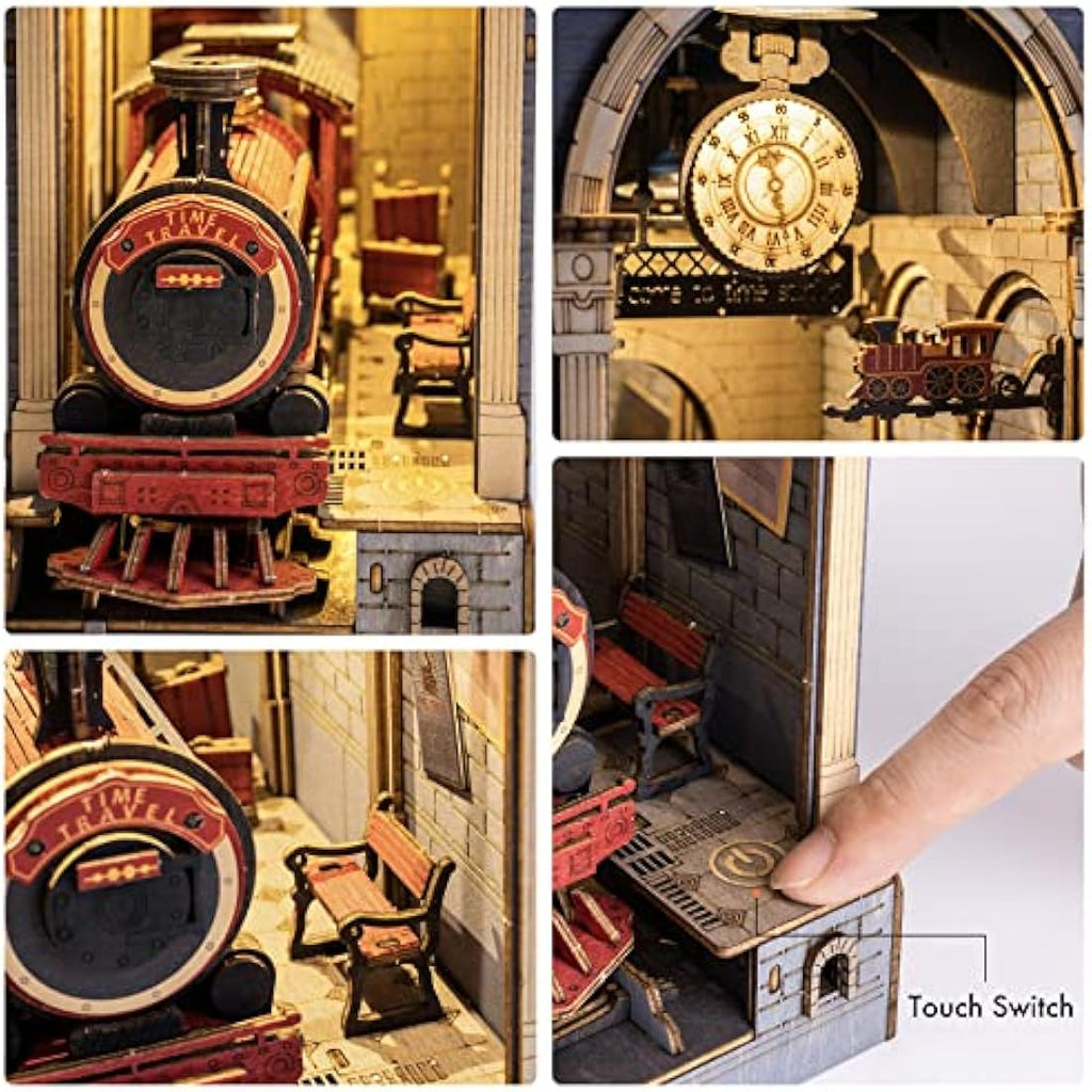 Robotime Time Travel DIY Book Nook Kit – Wooden Miniature House with LED