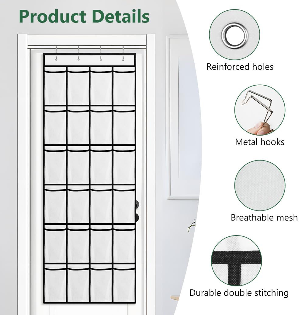 AUAUY Over the Door Shoe Storage Organiser, 24 Mesh Pockets - image 3