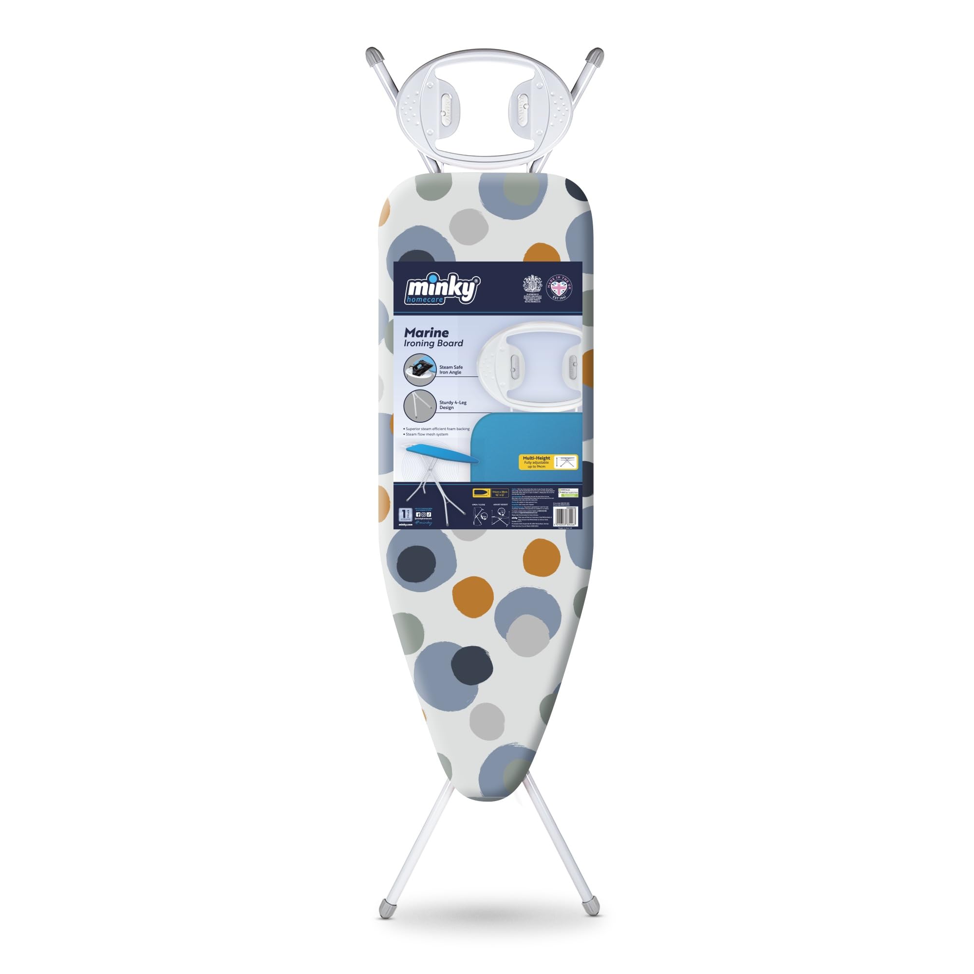 Minky Marine Ironing Board – 114 x 38cm Foldable Board with Iron Rest