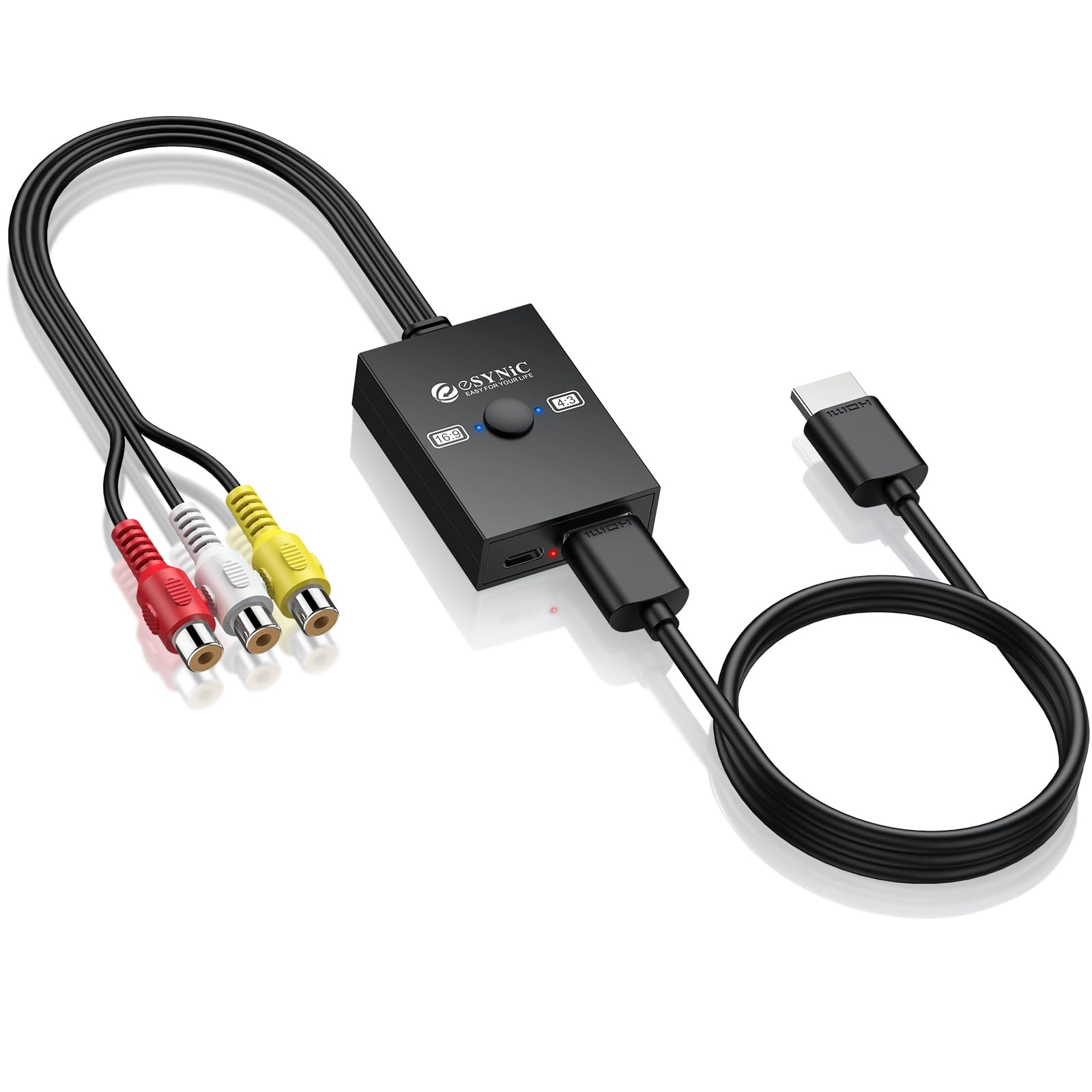 eSynic 1080P RCA to HDMI Converter | 4:3/16:9 Aspect Switch for Retro Gaming