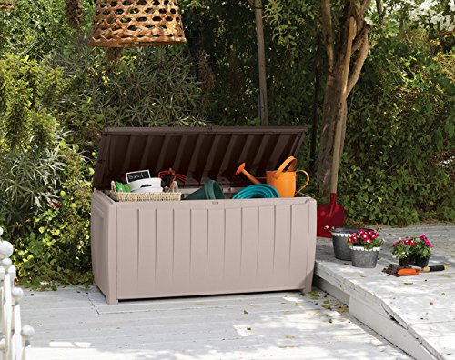 Keter Novel Outdoor Garden Storage Box - 340L Plastic Deck Chest, Beige