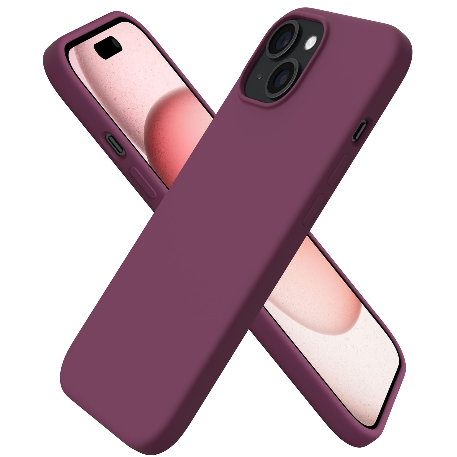 ORNARTO iPhone 15 Case - Slim Liquid Silicone Protective Cover, Wine Red