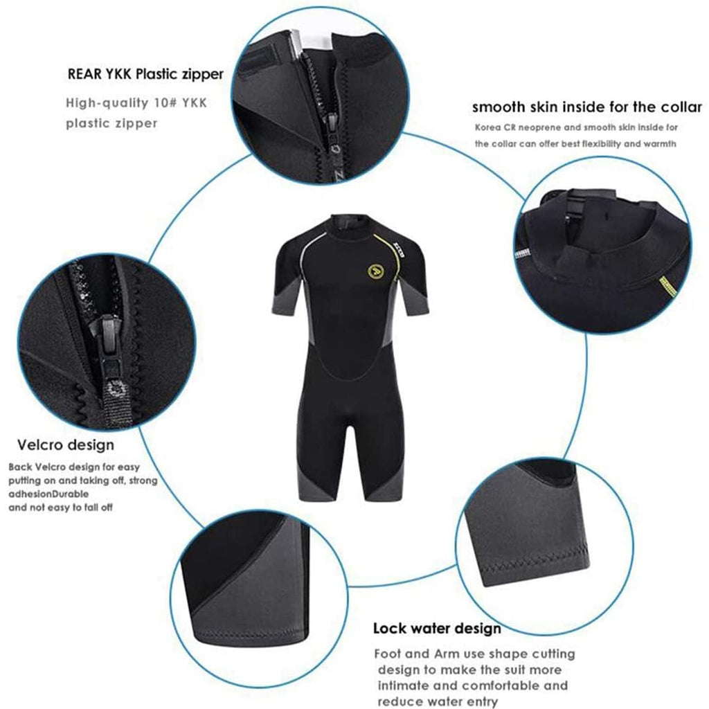 ZCCO Men's 1.5mm Neoprene Shorty Wetsuit – Back Zip Short Sleeve