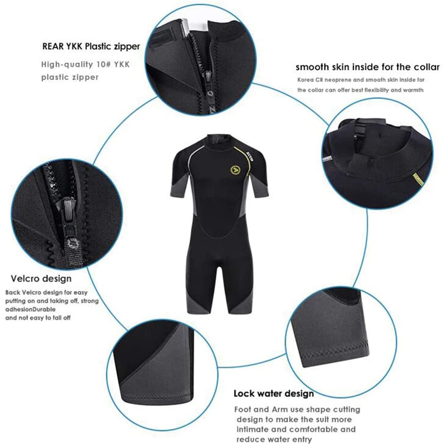 ZCCO Men's 1.5mm Neoprene Shorty Wetsuit | Back Zip Scuba Diving Suit