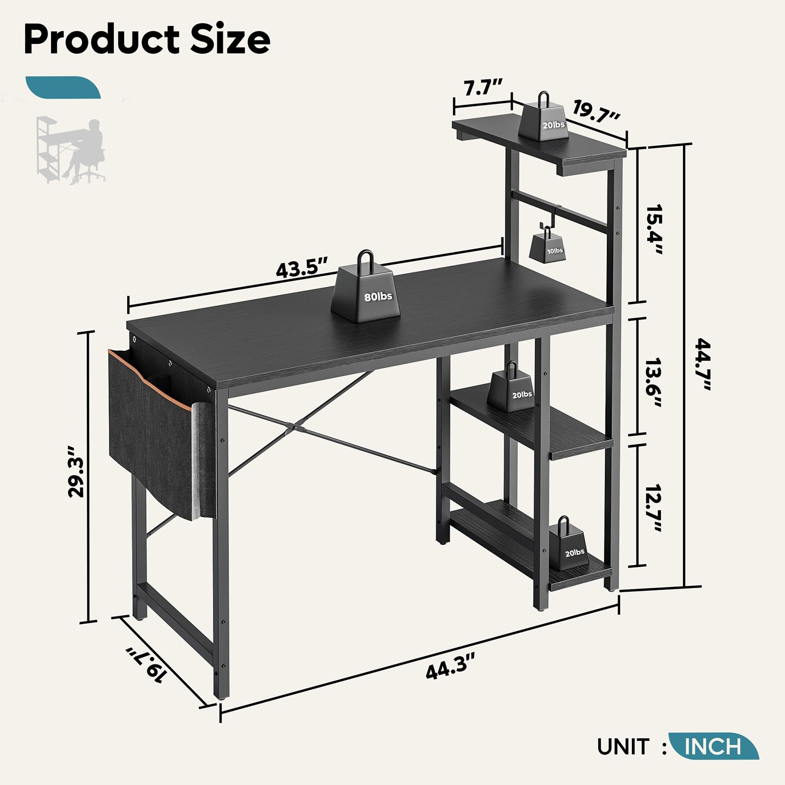 Bestier Small Corner Computer Desk with LED Lights & Storage - 113CM