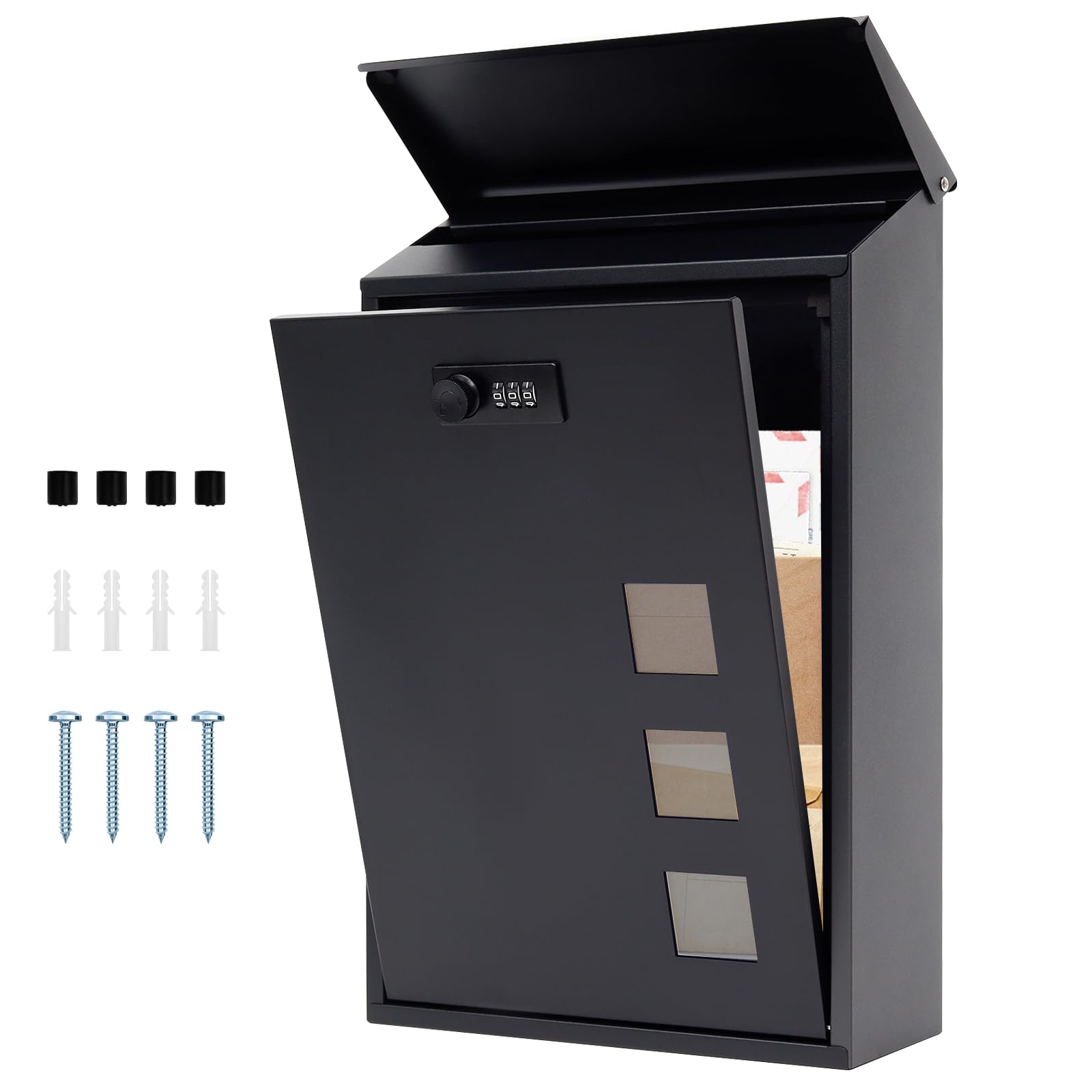 Lisetar Wall Mounted Steel Mail Box with Combination Lock – Black
