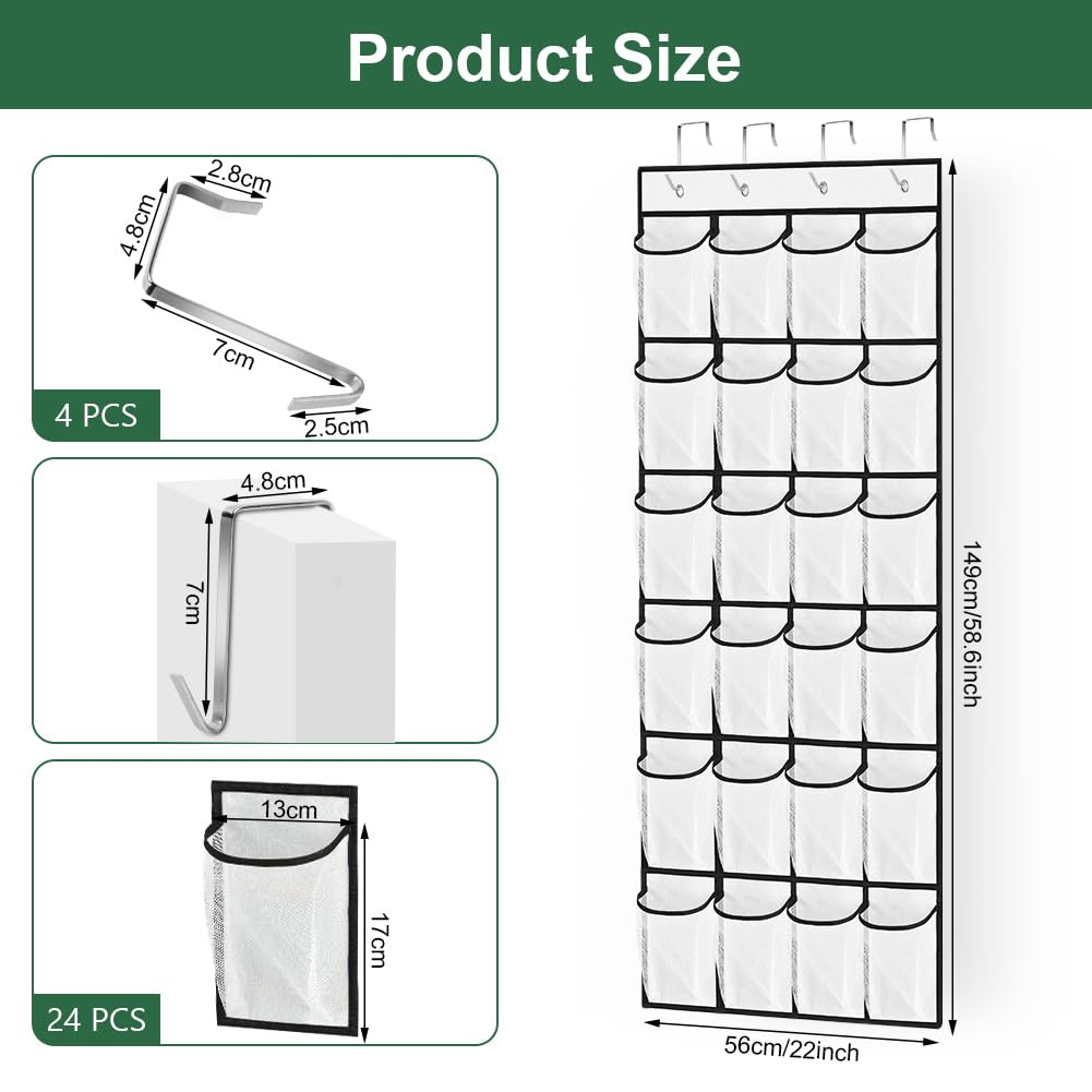 AUAUY Over the Door Shoe Storage Organiser, 24 Mesh Pockets - image 2