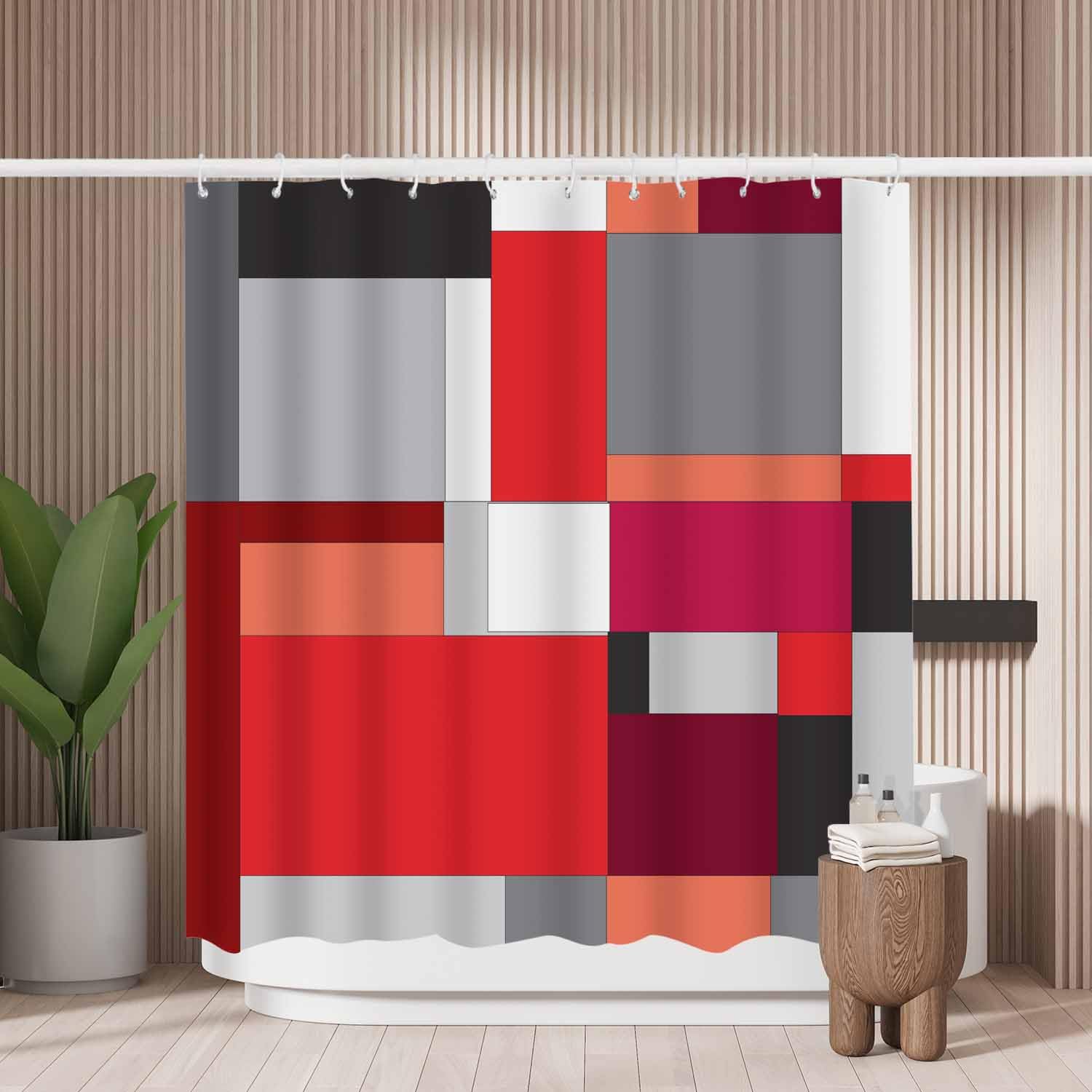 Jolof Store Abstract Geometric Shower Curtain – Mold Resistant Polyester