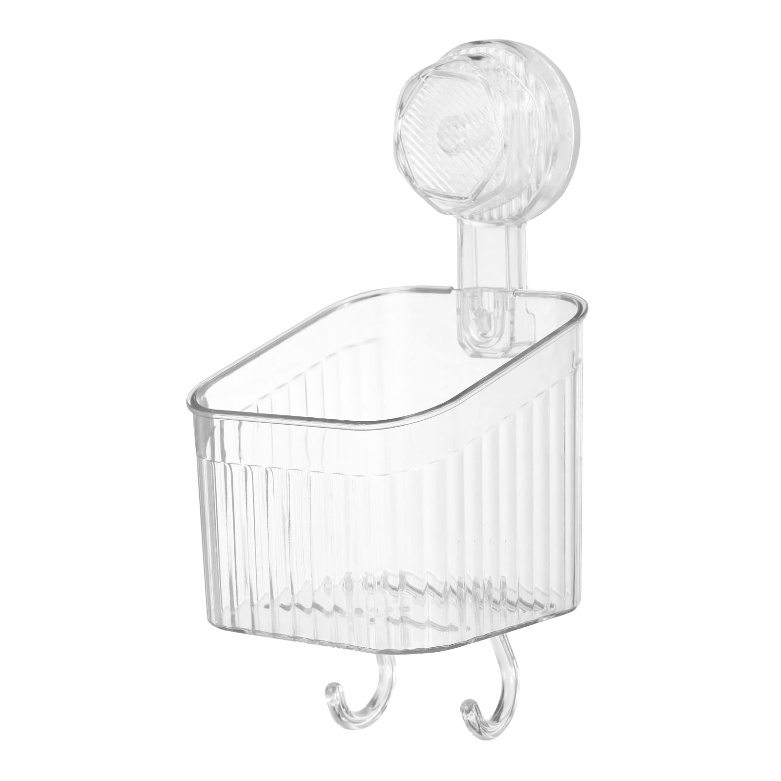 Suction Cup Shower Caddy – Clear PET Wall Mount Shelf with Hooks