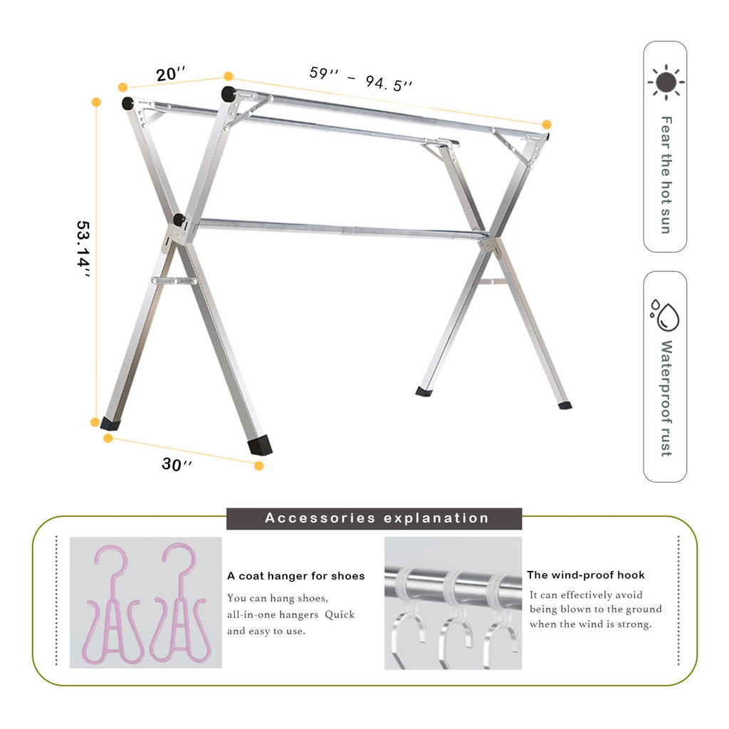 Jolof Store Stainless Steel Foldable Clothes Drying Rack – 94.5 Inch