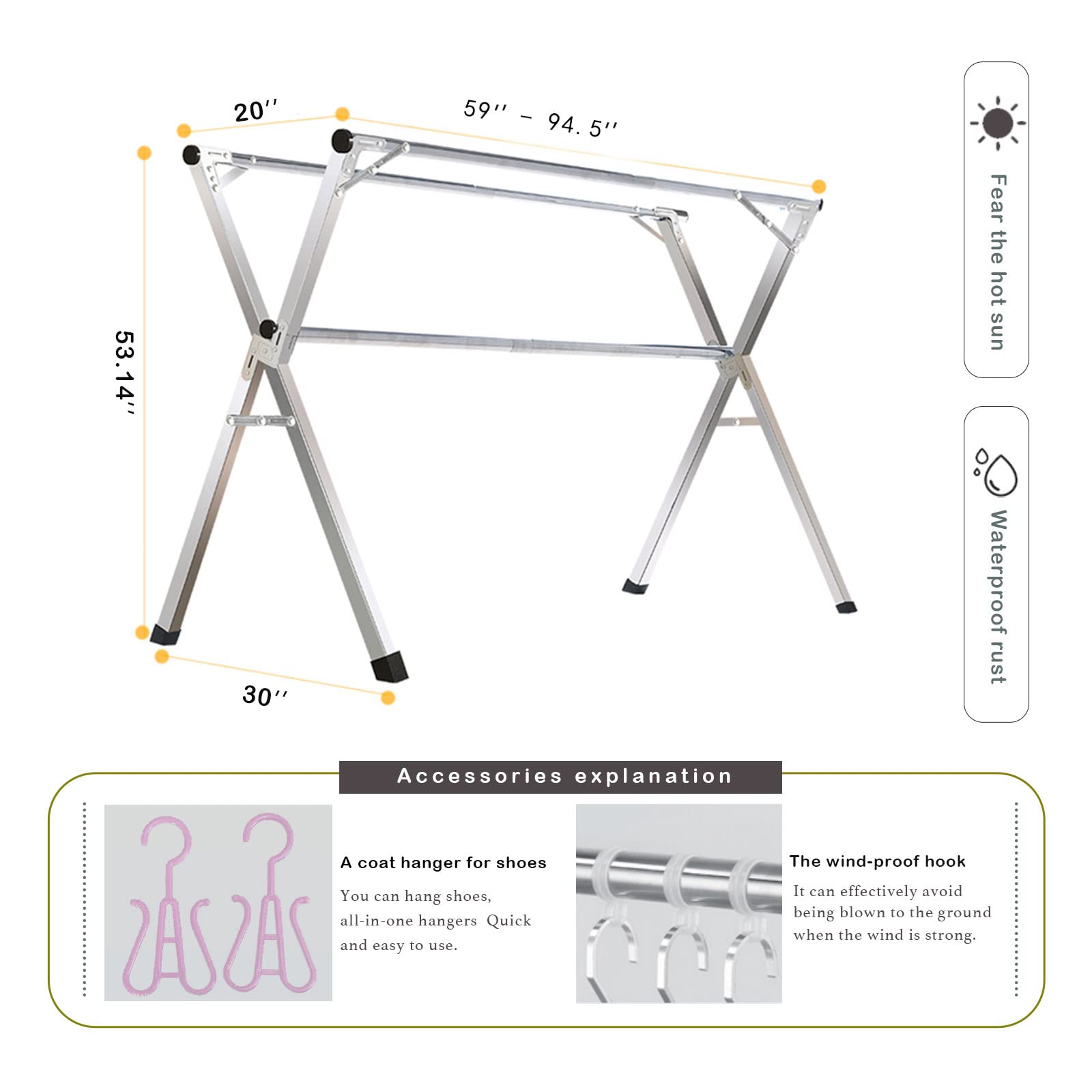 Jolof Store Stainless Steel Foldable Clothes Drying Rack – 94.5 Inch