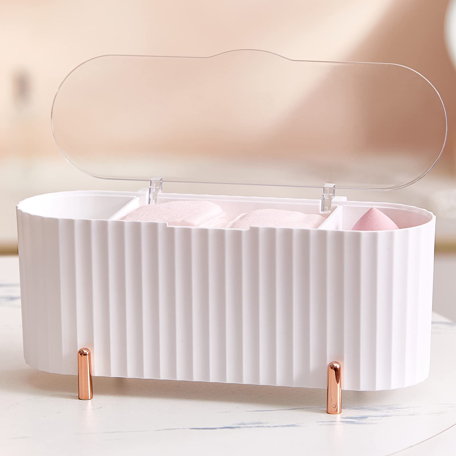 Jolof Store 3-Compartment Qtip Holder | ABS Cotton Swab Dispenser - White