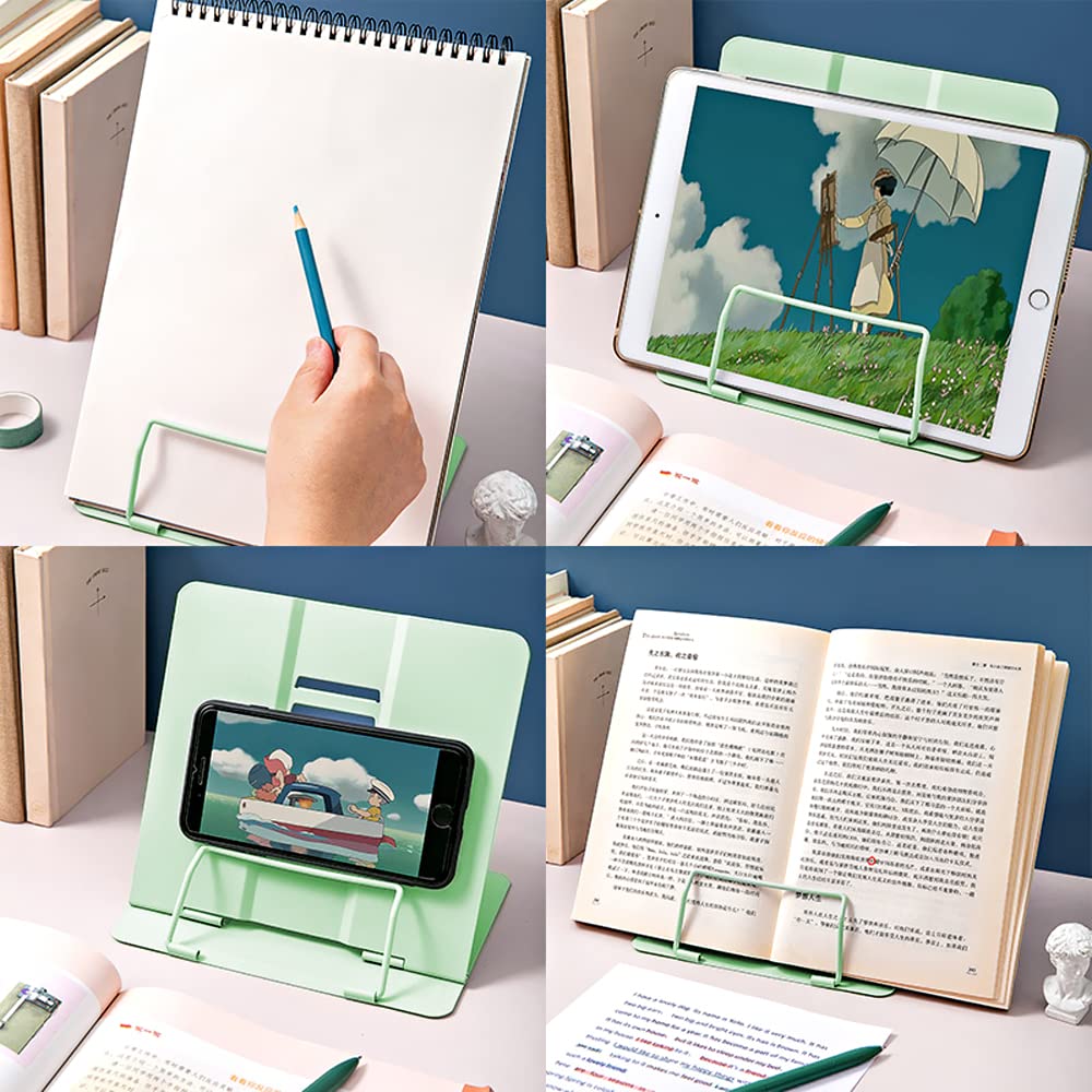Book Stand, Multifunctional Metal Book Holder for Reading Green