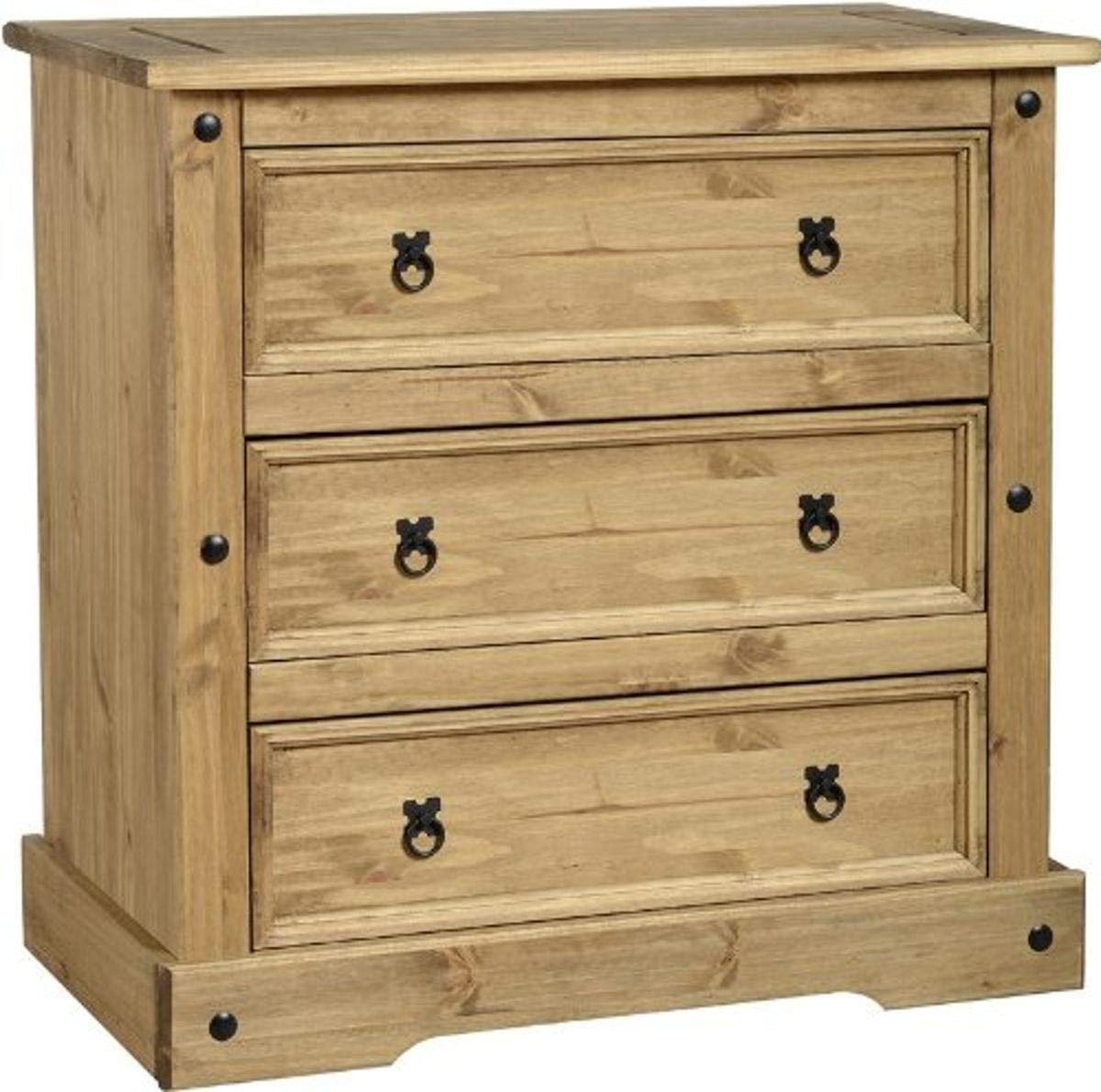 Seconique Corona 3 Drawer Chest – Distressed Waxed Pine Rustic Dresser