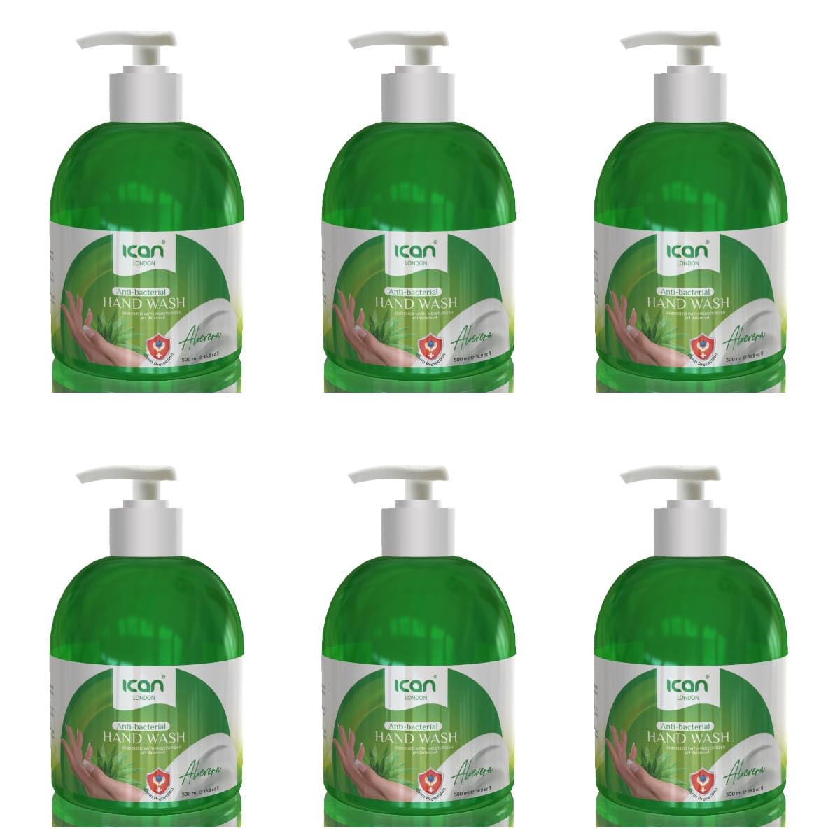 ican London Aloe Vera Anti-bacterial Hand Wash - 500ml (Pack of 6)