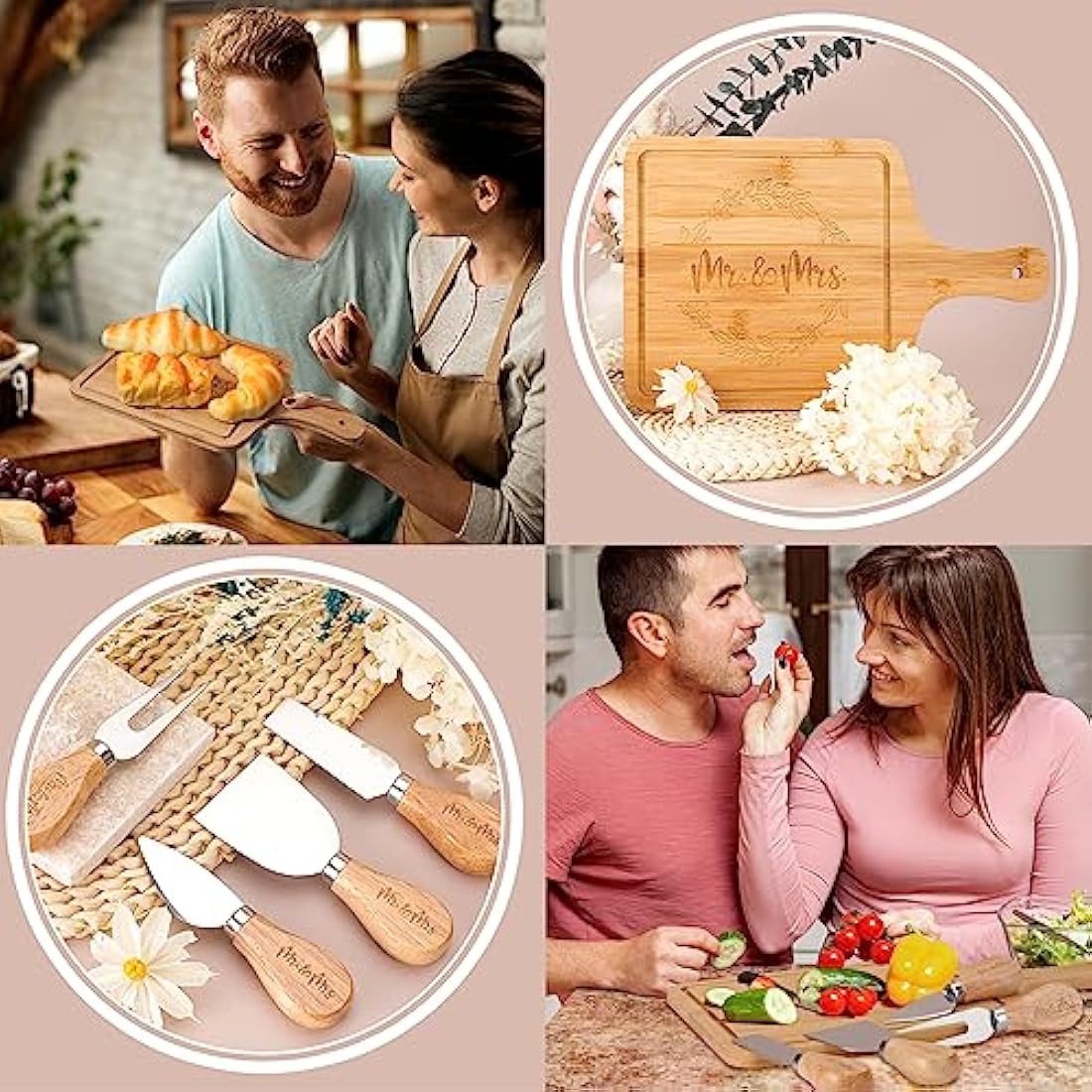 Mr and Mrs Wedding Gift Set – Bamboo Charcuterie Board & Candle