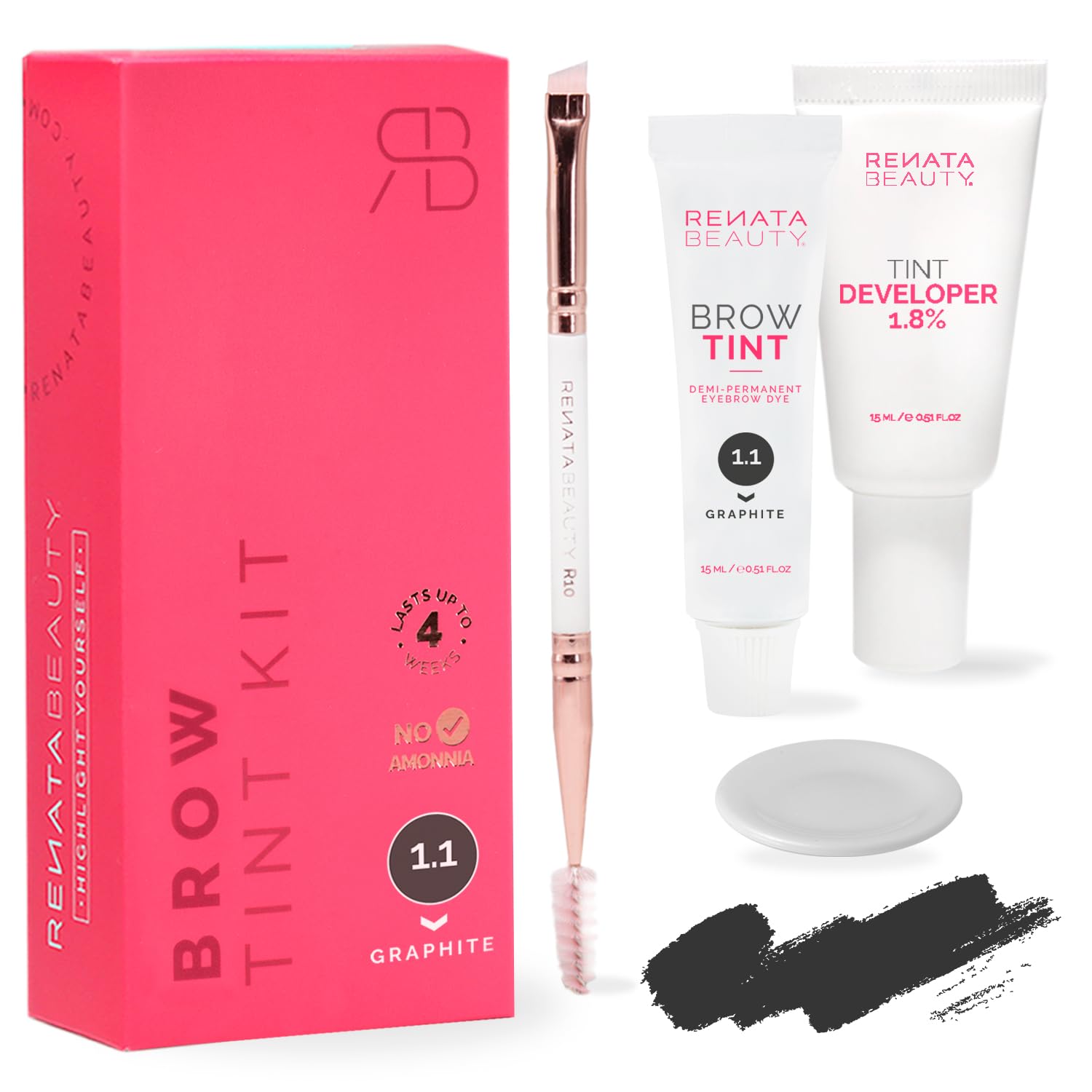 Renata Beauty Brow Tint Kit – Long-Lasting Eyebrow Dye Set, Graphite