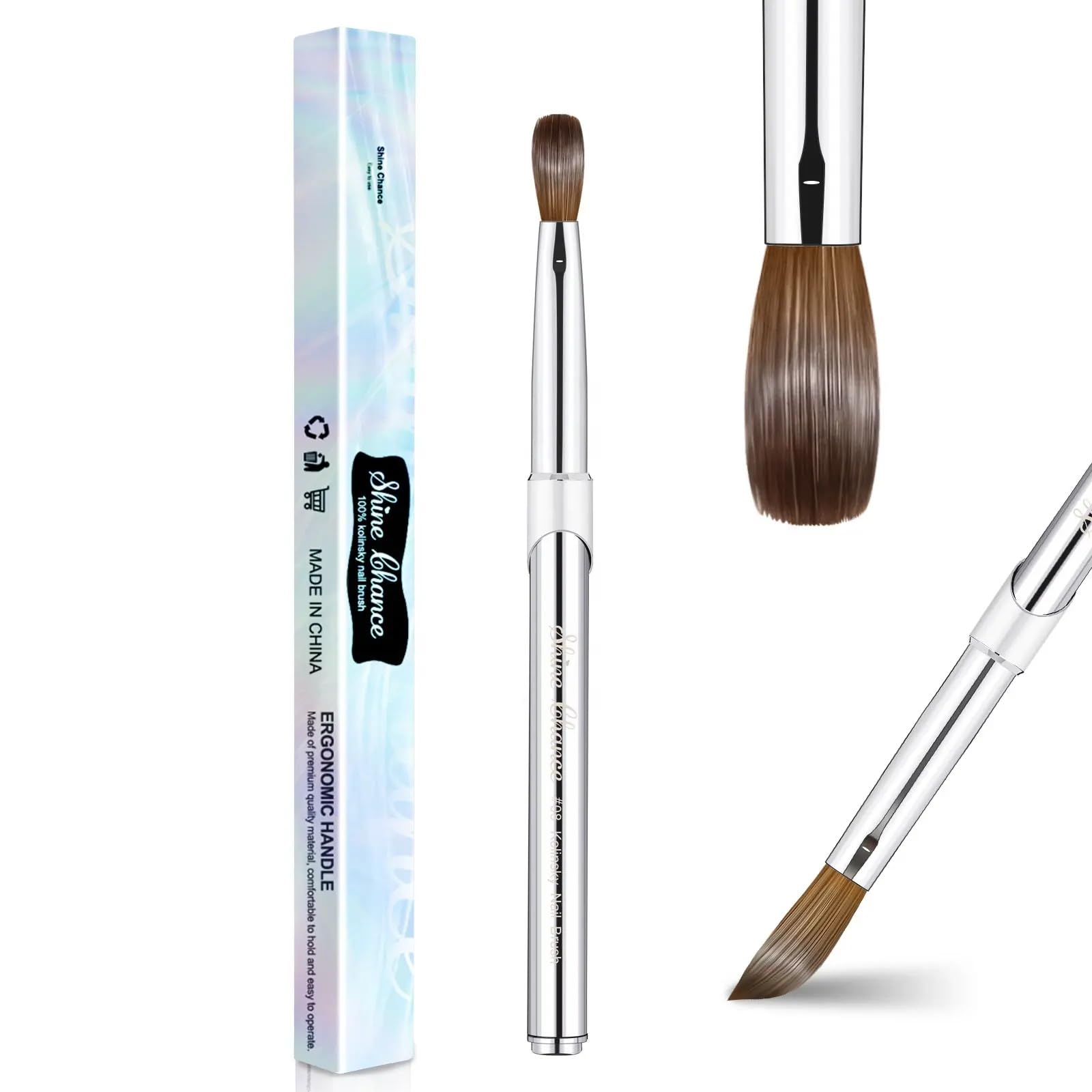 KEMEISI Kolinsky Acrylic Nail Brush | Size 16 Metal Handle for 3D Art