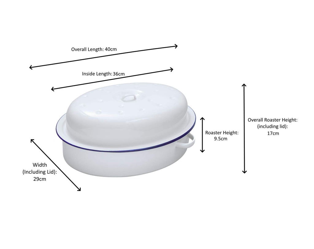 Enamel Oval Roaster - 36cm Self Basting Roasting Dish with Lid
