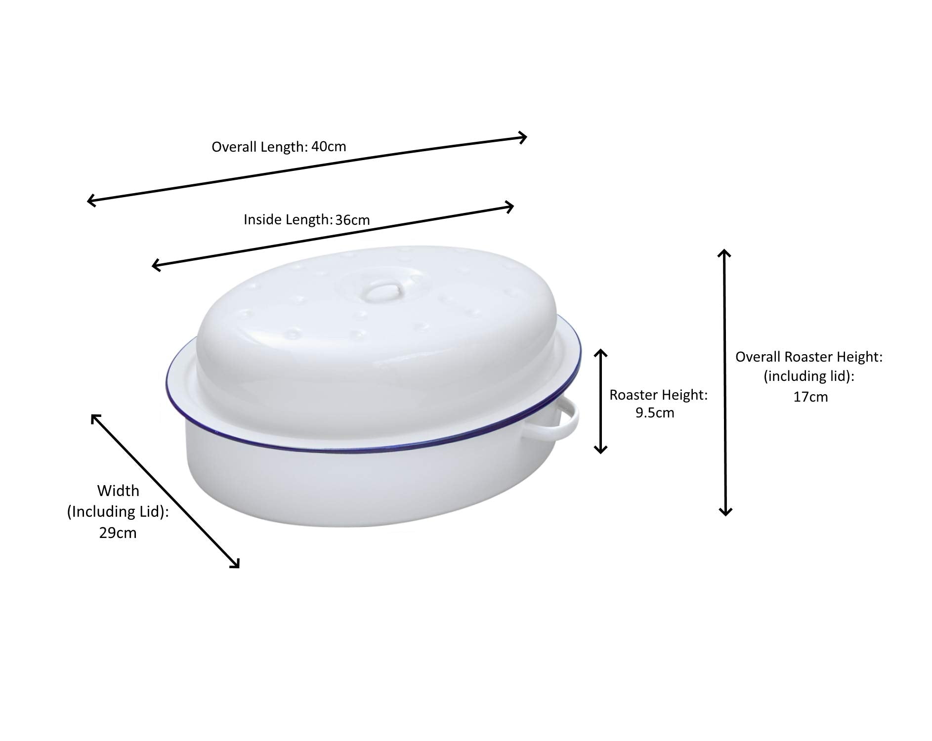 Enamel Oval Roaster - 36cm Self Basting Roasting Dish with Lid