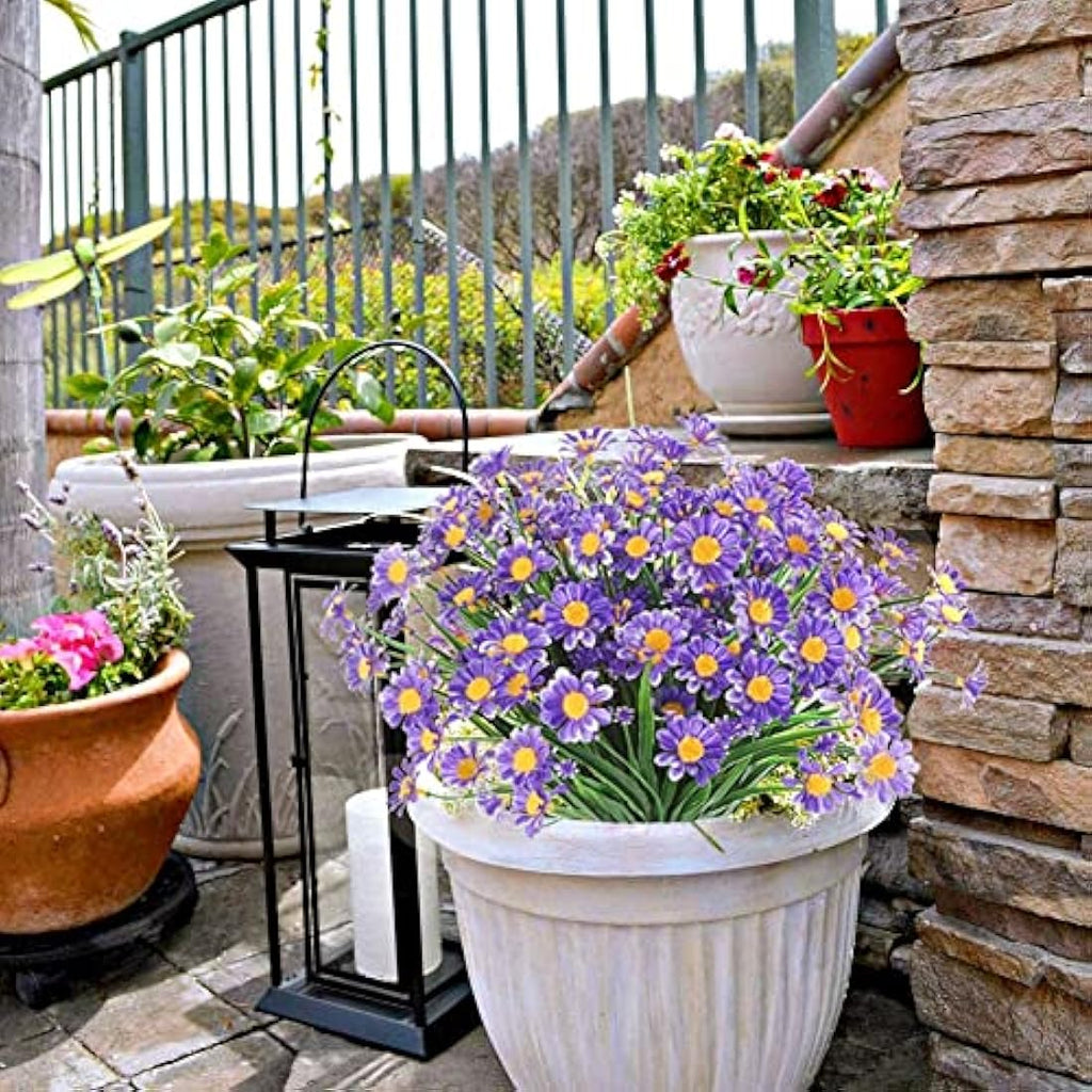 Artificial Daisy Flowers – 4PCS UV Resistant Faux Plants (Purple)