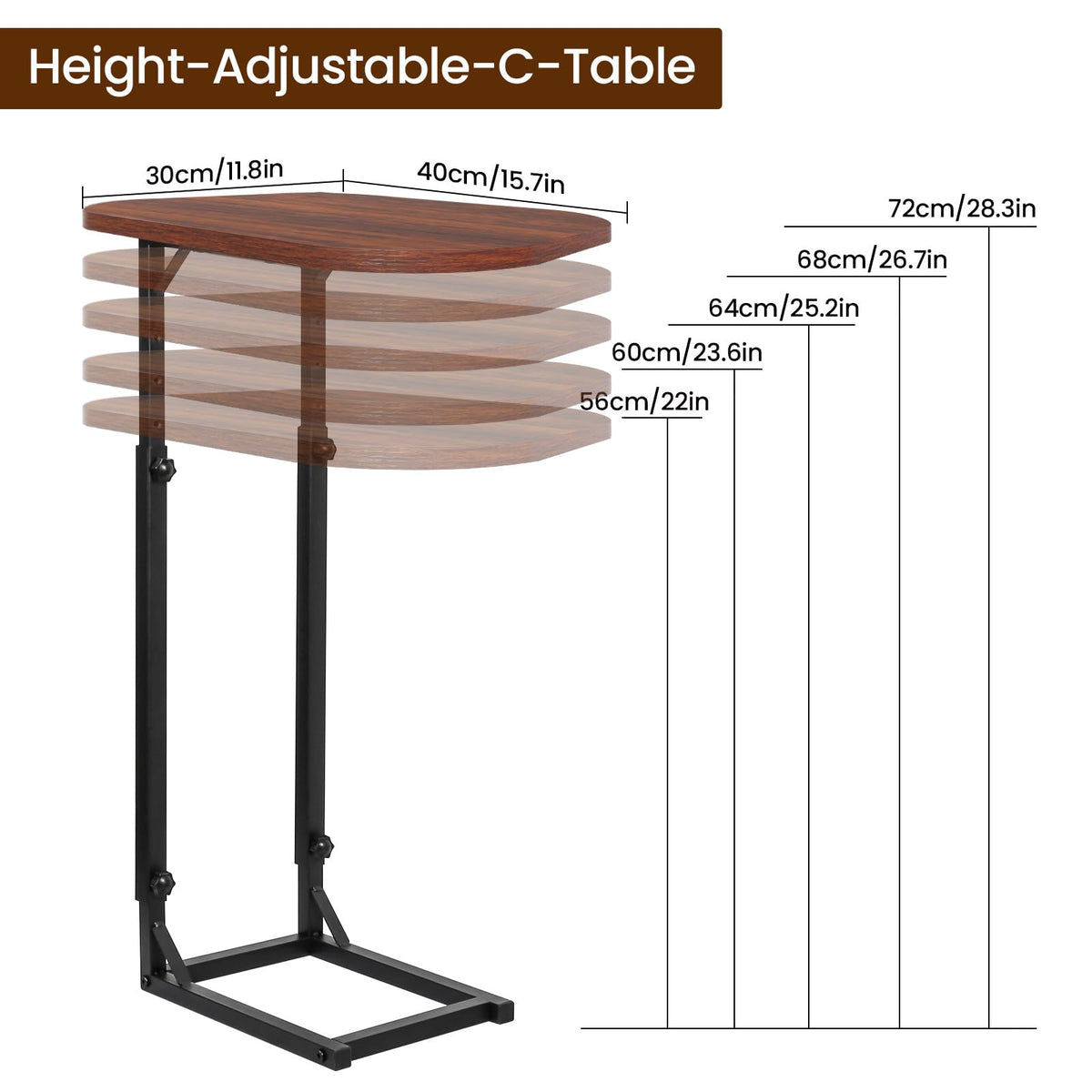 OFIDELITY Side Table, Height Adjustable C table, End Table for Sofa, Couch & Bedside - image 3