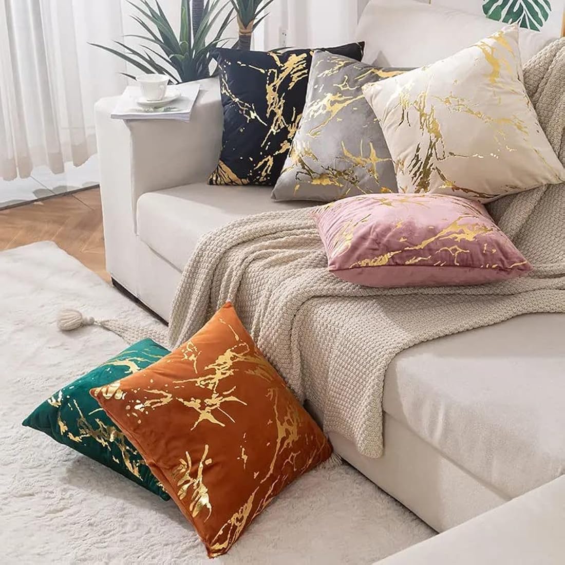Marble Green Dutch Velvet Cushion Covers - 18x18in (Pack of 2)