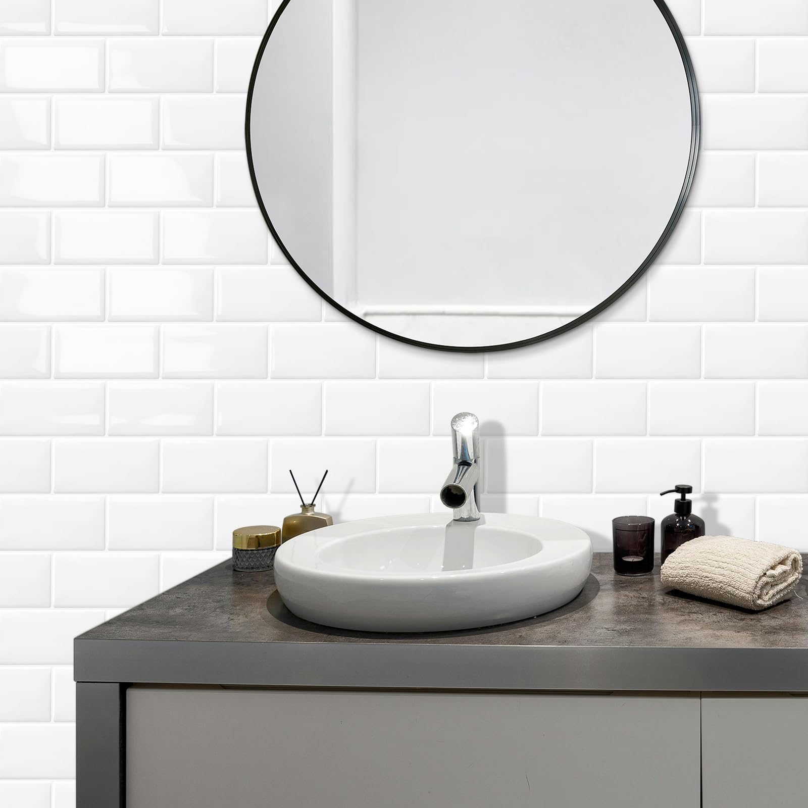 DEWOO White Metro Peel and Stick Wall Tiles - 10-Sheet Kitchen Splashback