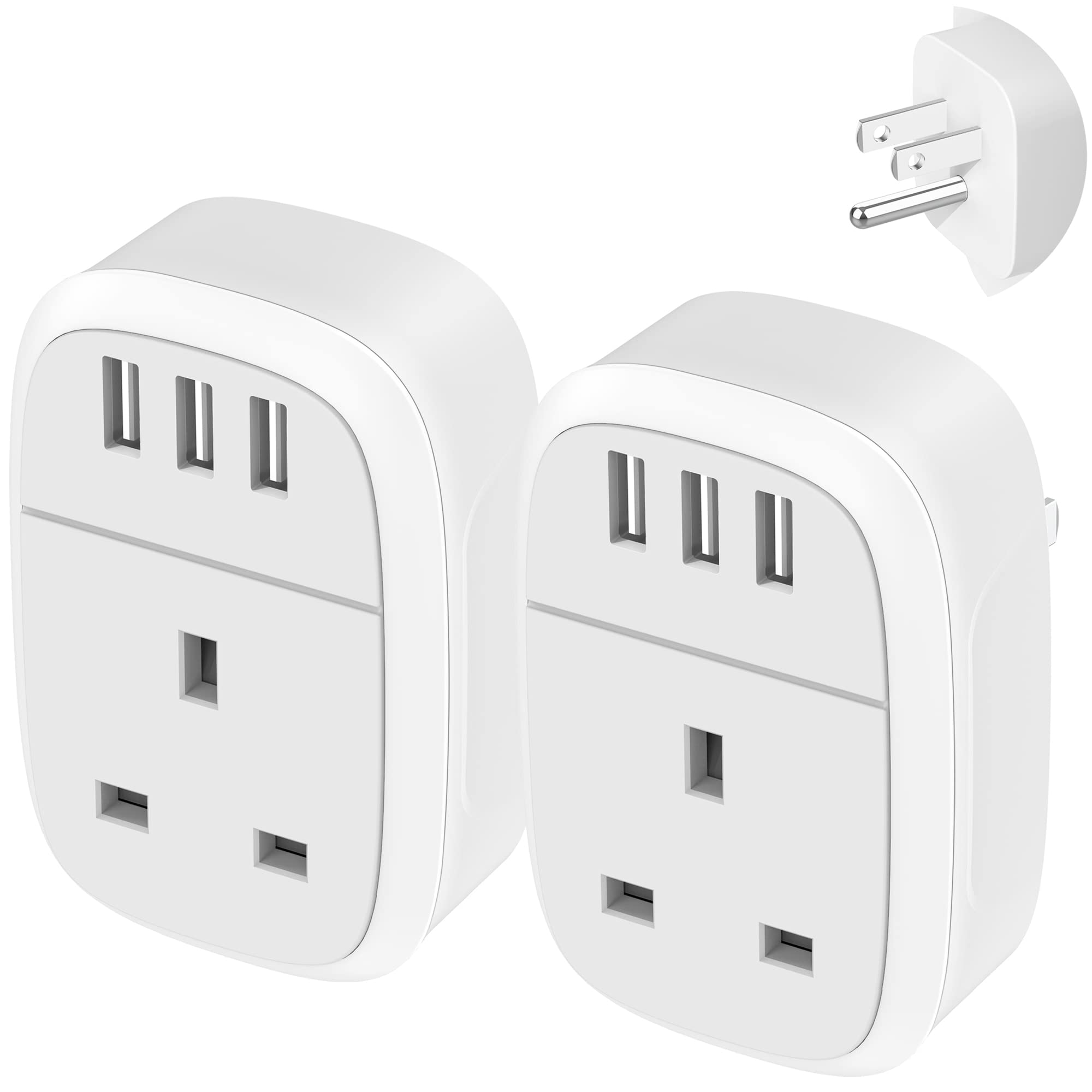 Jolof Store UK to US Travel Adapter 2 Pack | 3 USB Ports Type B Plug