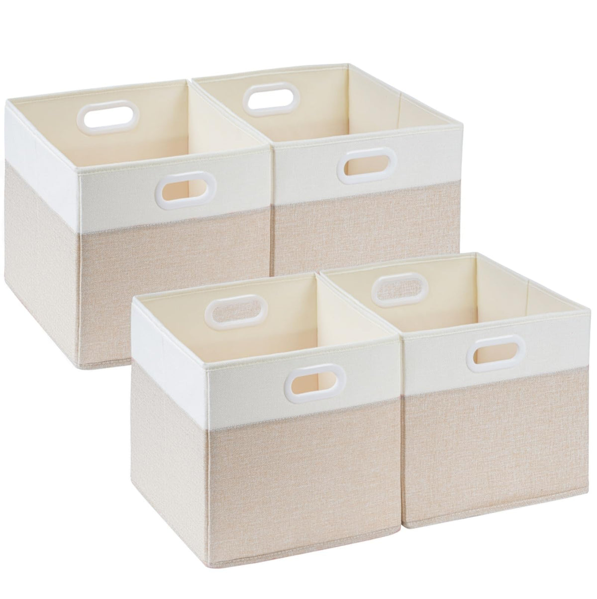 SOCOHOME Fabric Cube Storage Boxes,30x30x30cm Foldable Storage Baskets for Shelf Nursery ClosetLight beige/White, Set of 4 - image 1