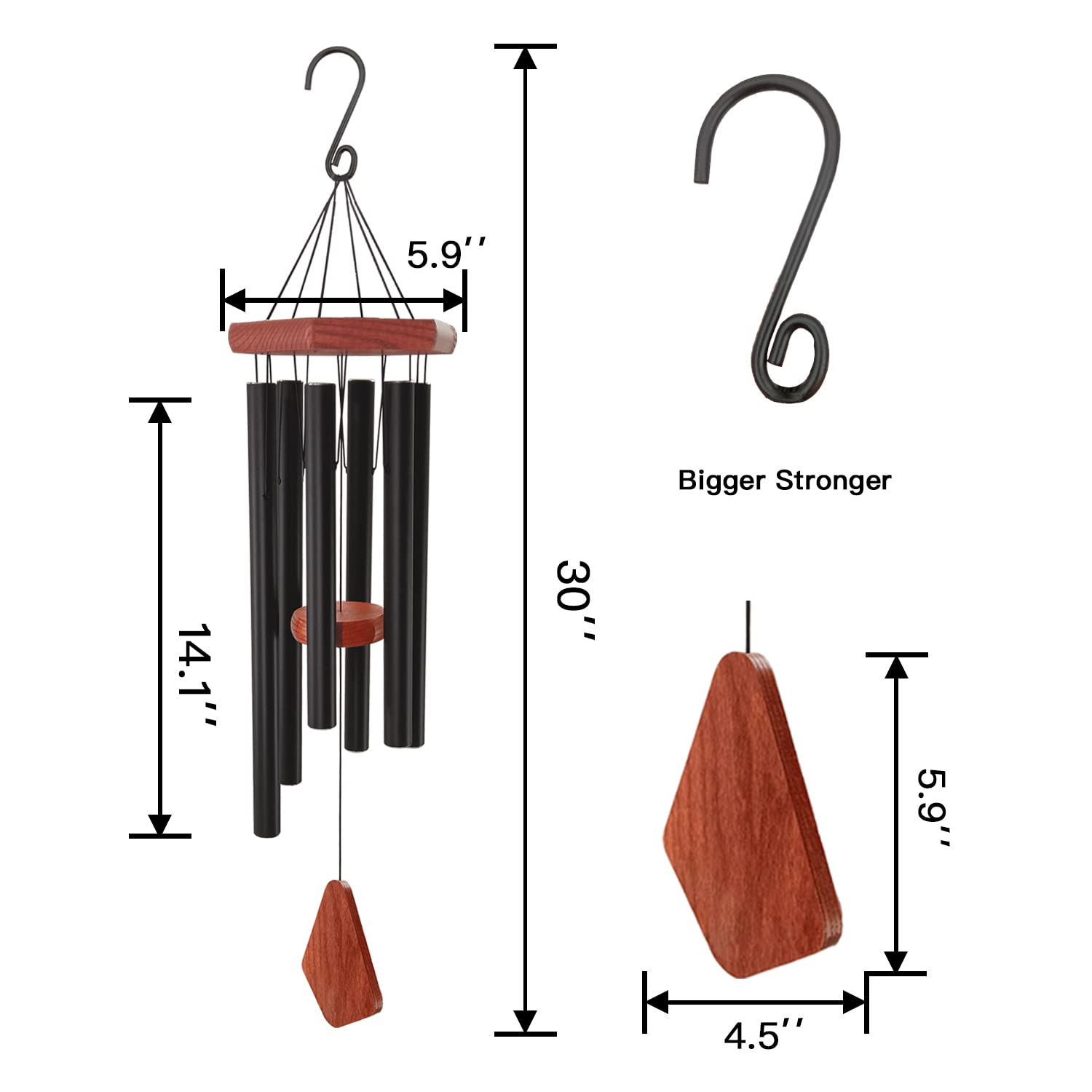 Astarin Memorial Wind Chimes - 30 Inch Deep Tone Metal Chime, Matte Black