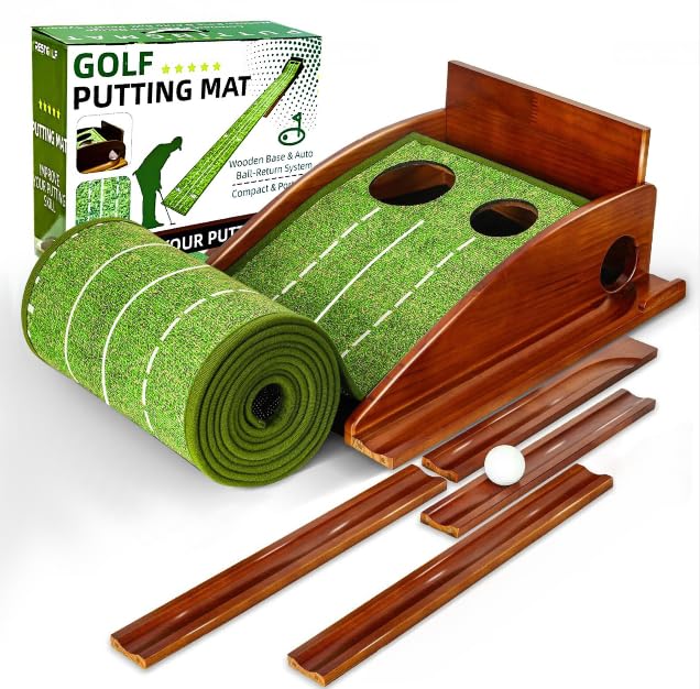 CRESTGOLF Golf Putting Mat with Automatic Ball Return - 2.9m Indoor Trainer