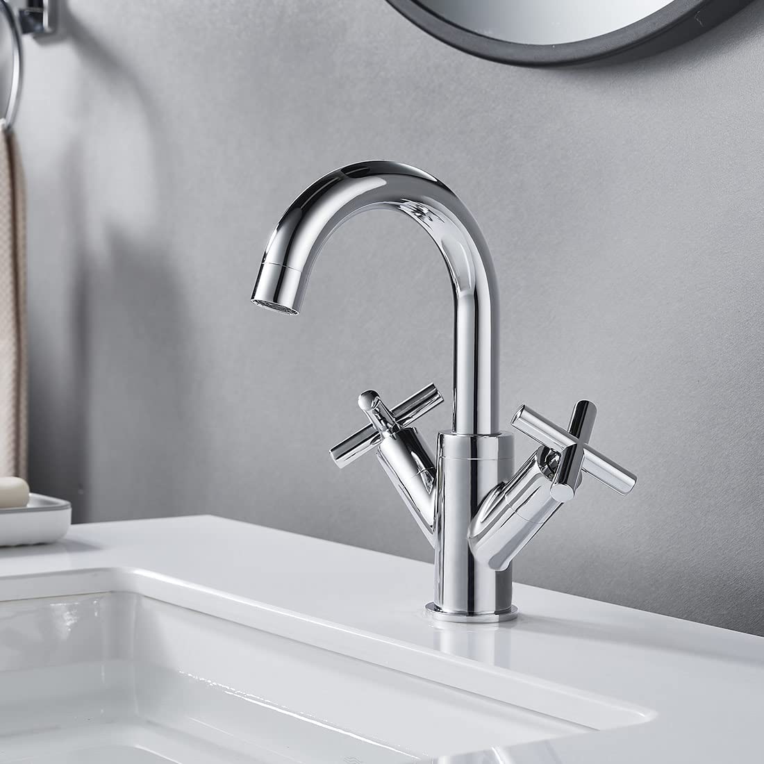 NewEast Chrome Basin Mixer Tap | Dual Cross Handle Swivel Spout