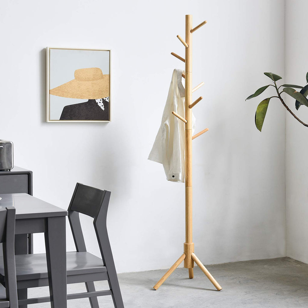 IBUYKE Wood Coat Rack with 8 Hooks,3 Adjustable Sizes,Natural RF-1193 - image 2