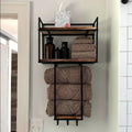BOOXMIMI Wall Mounted Towel Rack with 3 Hooks | Wood and Metal Storage