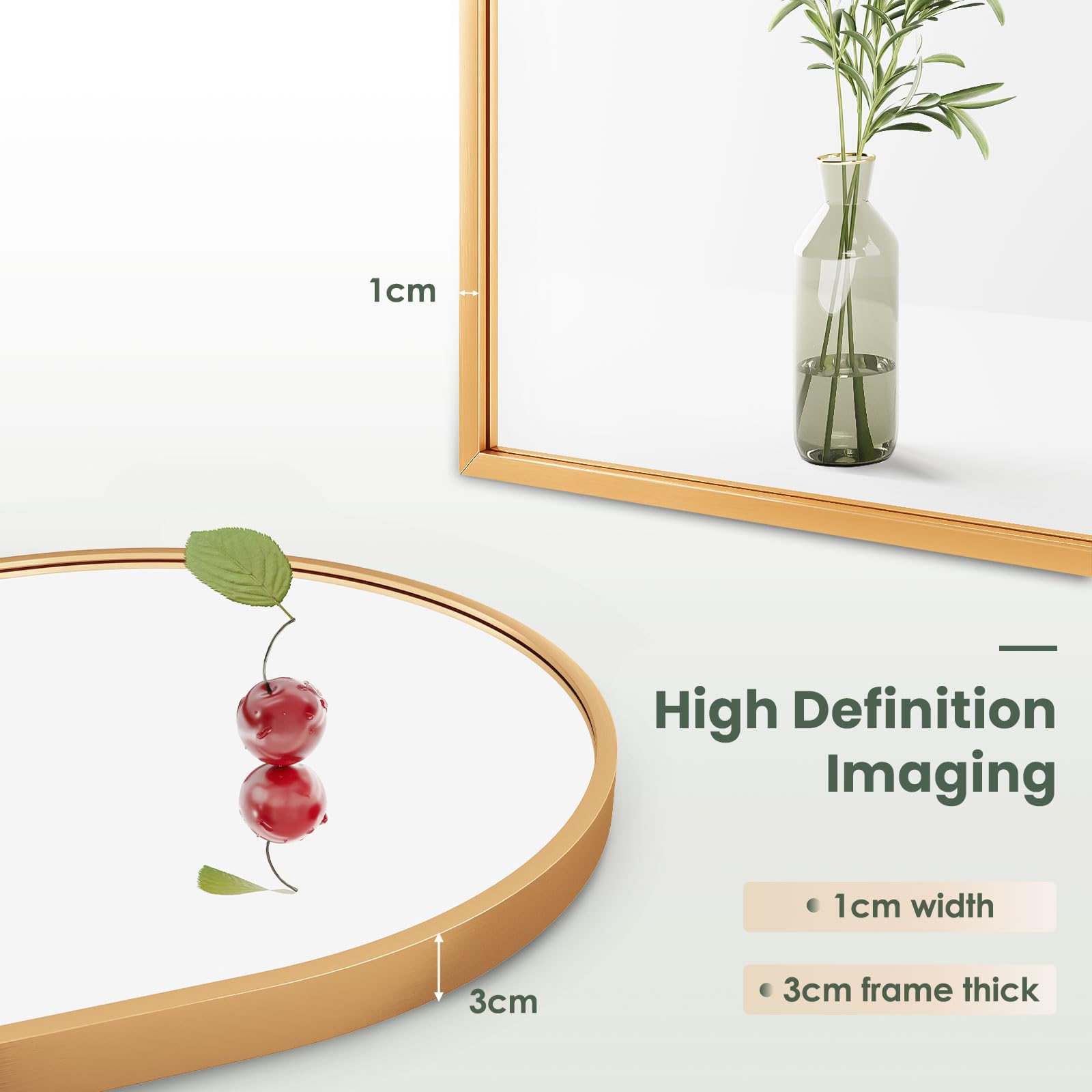 Dripex Arched Wall Mirror – 50x75cm Gold Aluminum Frame for Bathroom
