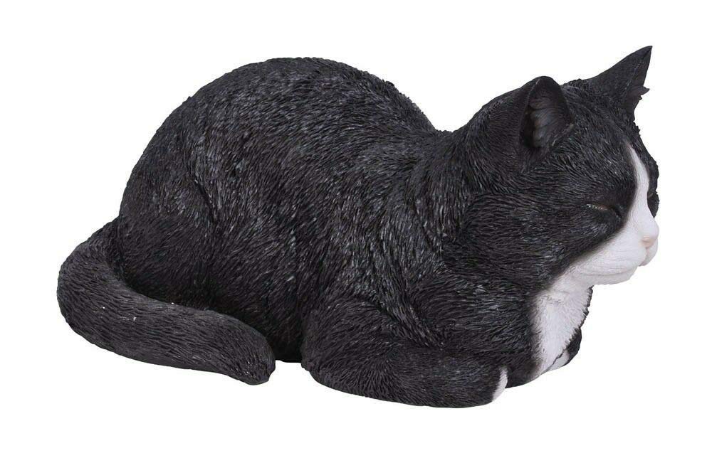 Vivid Arts Dreaming Cat Resin Garden Ornament - Black and White