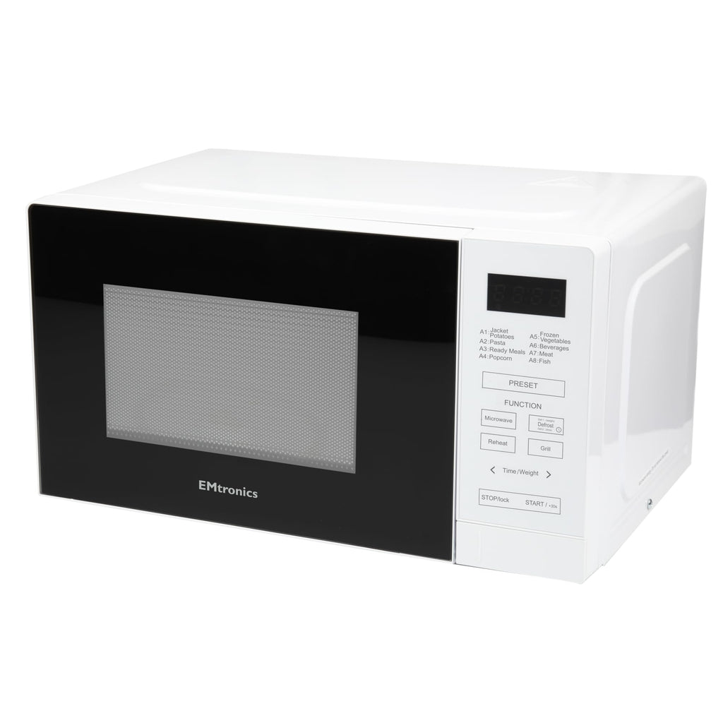 EMtronics 20L Digital Microwave with 800W Grill & Defrost – White