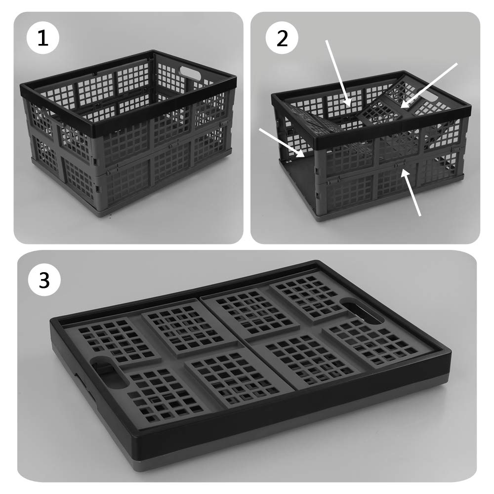 Bringer 30 L Plastic Collapsible Storage Bin, Set of 3 Folding Storage Crate Basket - image 3