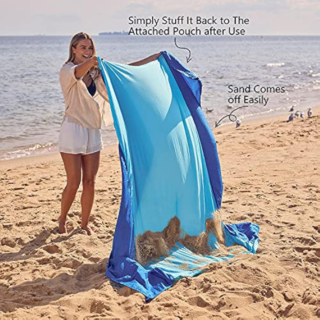 Wekapo Sand Free Beach Blanket | 10'x9' Oversized Ripstop Nylon Mat